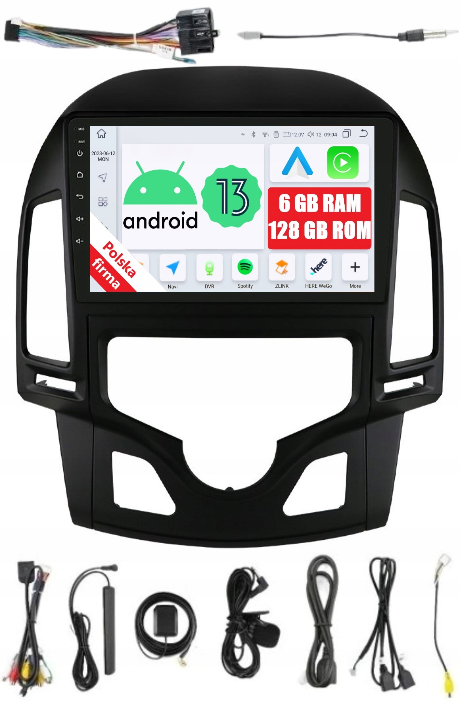 Rádio Android 2DIN 9" Hyundai I30 6/128GB Carplay Dsp Lte