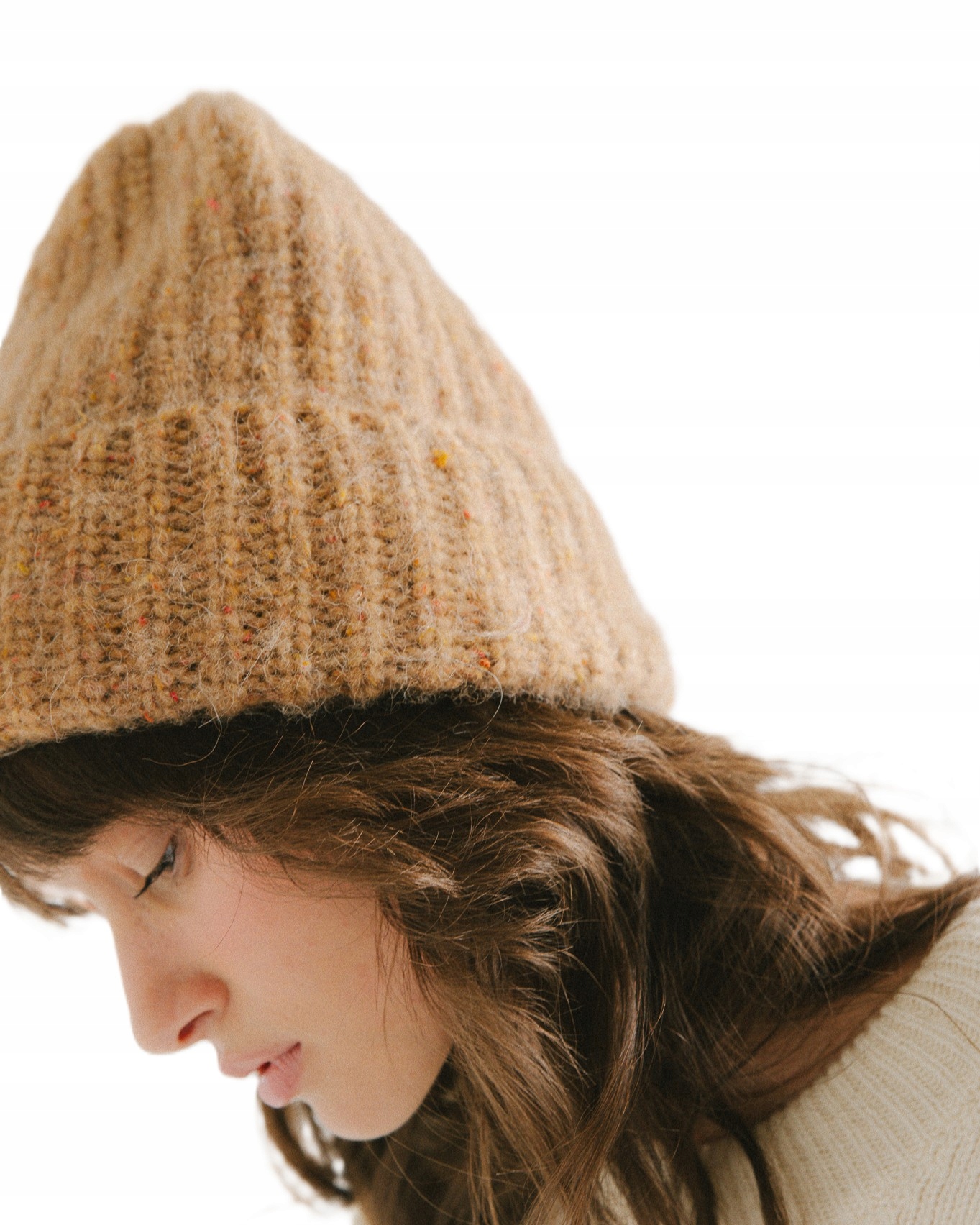 Módní dámská vlněná čepice s Alpakou a Hedvábím Béžová Gru Loman Polska