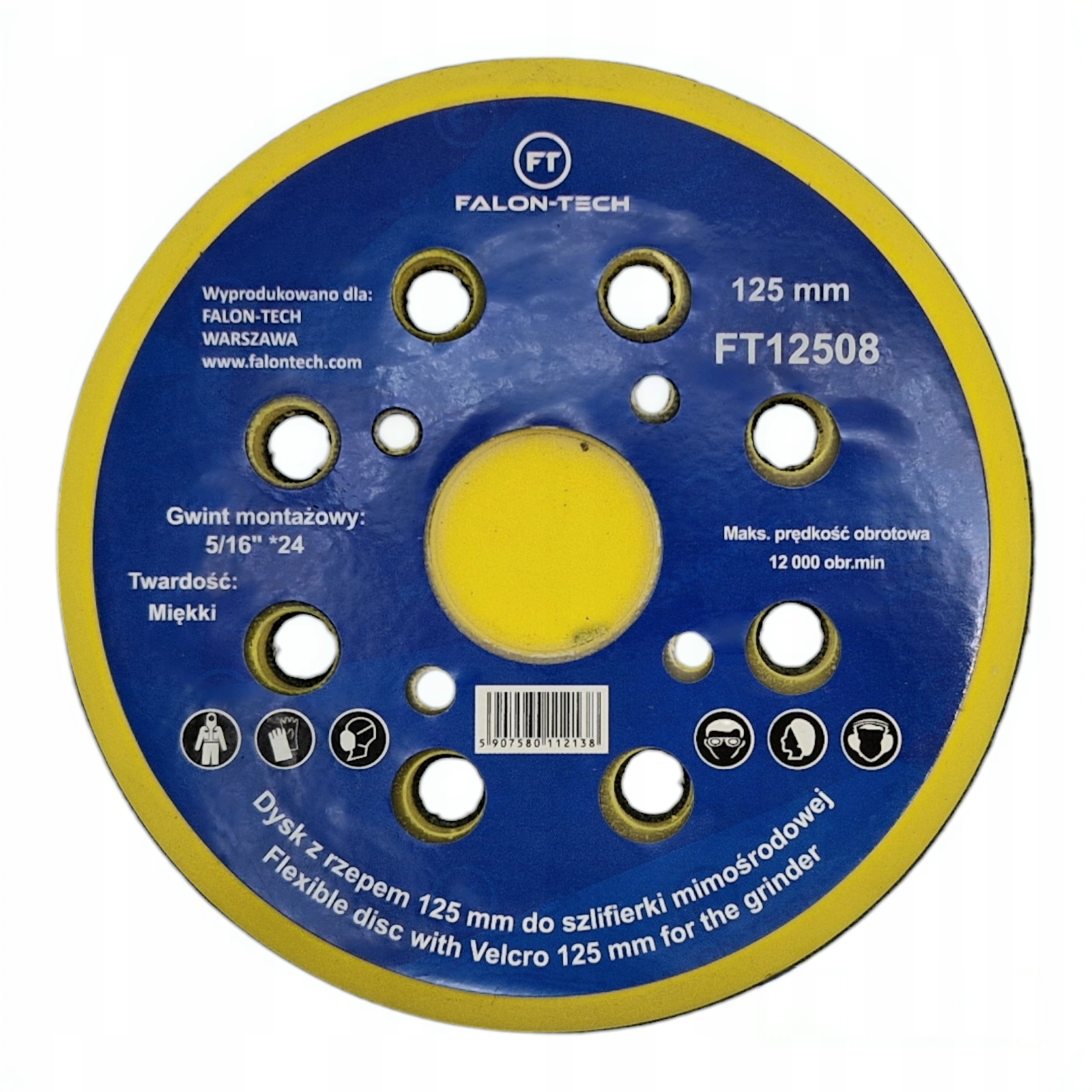 DYSK Z RZEPEM DO SZLIFIERKI MIMOŚRODOWEJ ELEKTRYCZNEJ 125 TALERZ 8 OTWORÓW