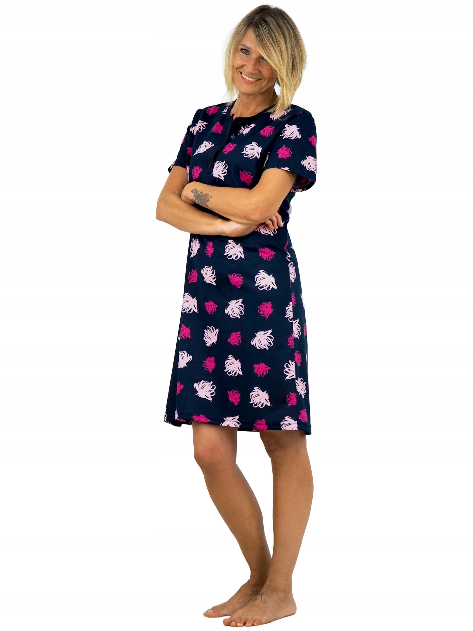 KOSZULA NOCNA piżama tunika rozpinana z dekoltem zapinanym na 4 guziki M Dekolt inny