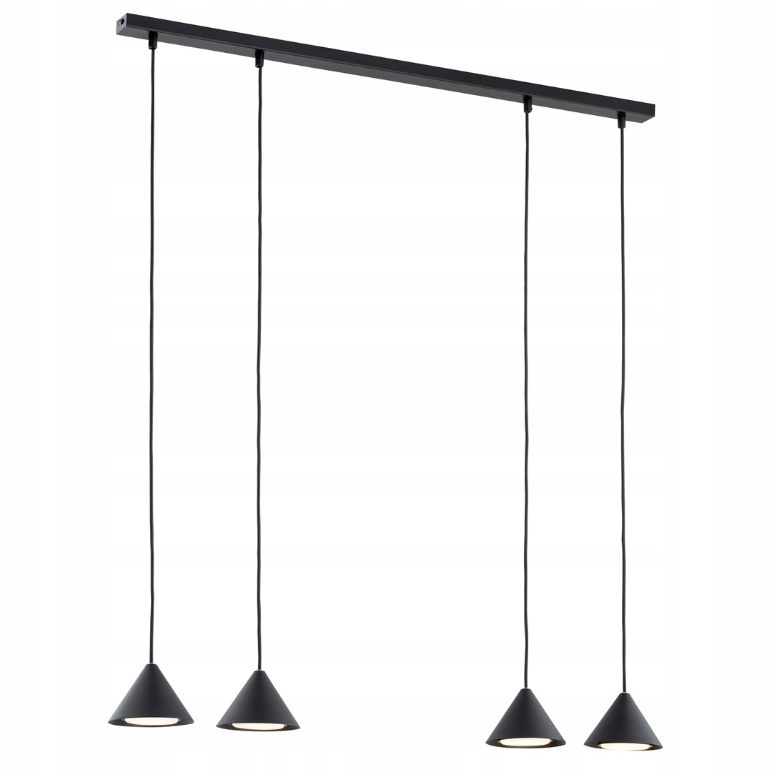 Závesná lampa čierna, 4 kužele, lišta 90 cm nad stôl, ostrovný stôl, bar Emibig
