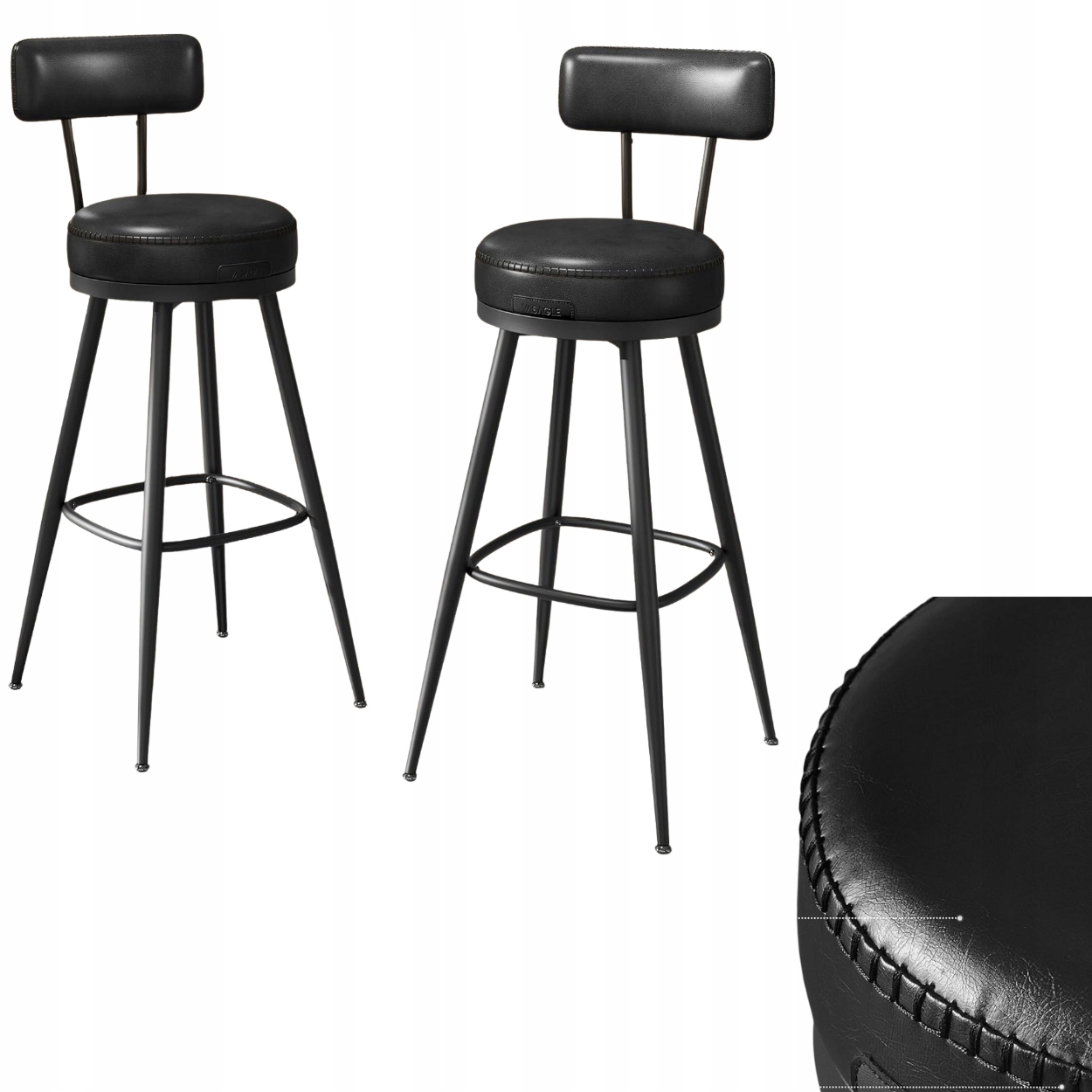 Otočný hoker s operadlom, sada 2 ks barových stoličiek 76 cm, čierne, Ekho