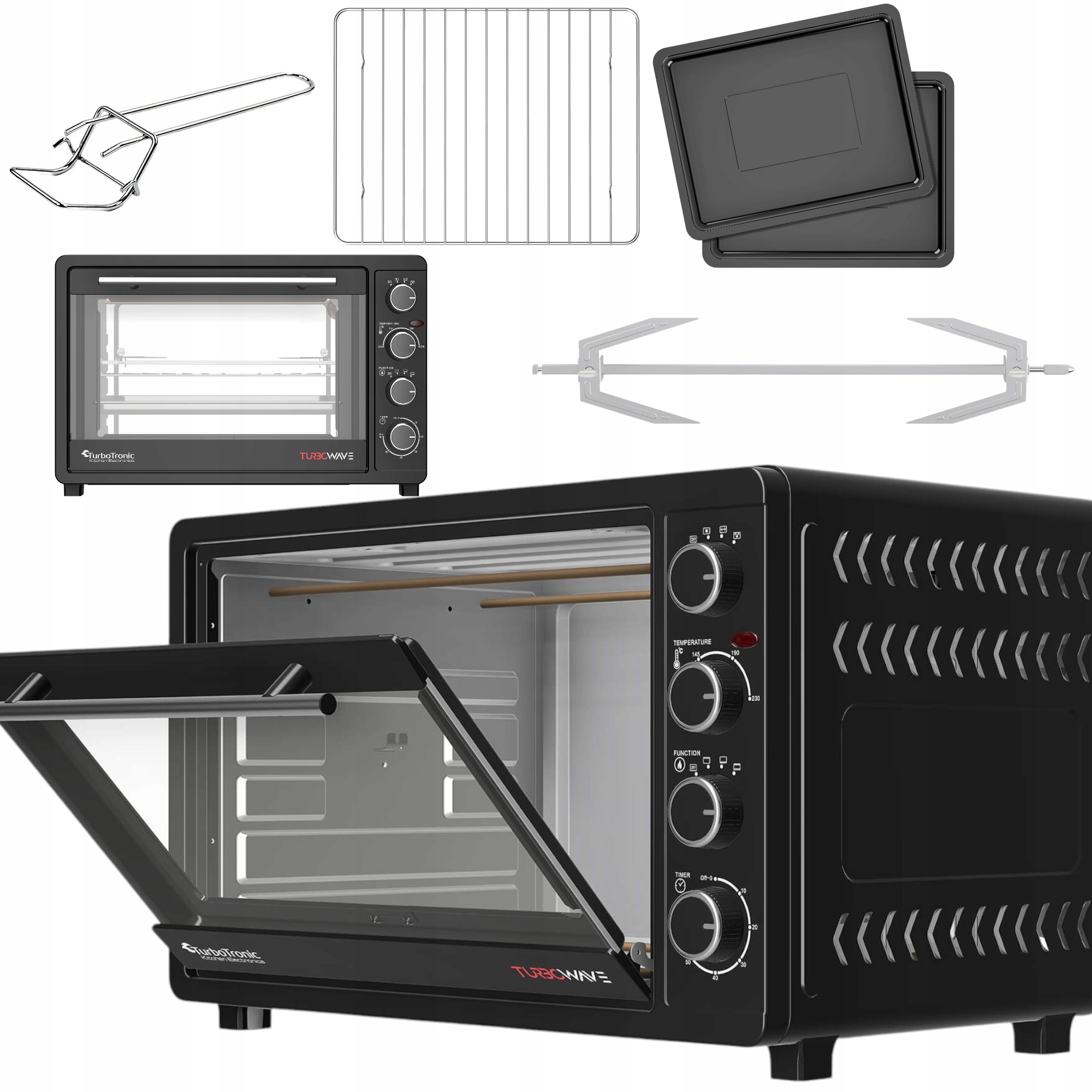 Piekarnik elektryczny TurboTronic termoobieg rożno grill 45L 2000W Czarny,
