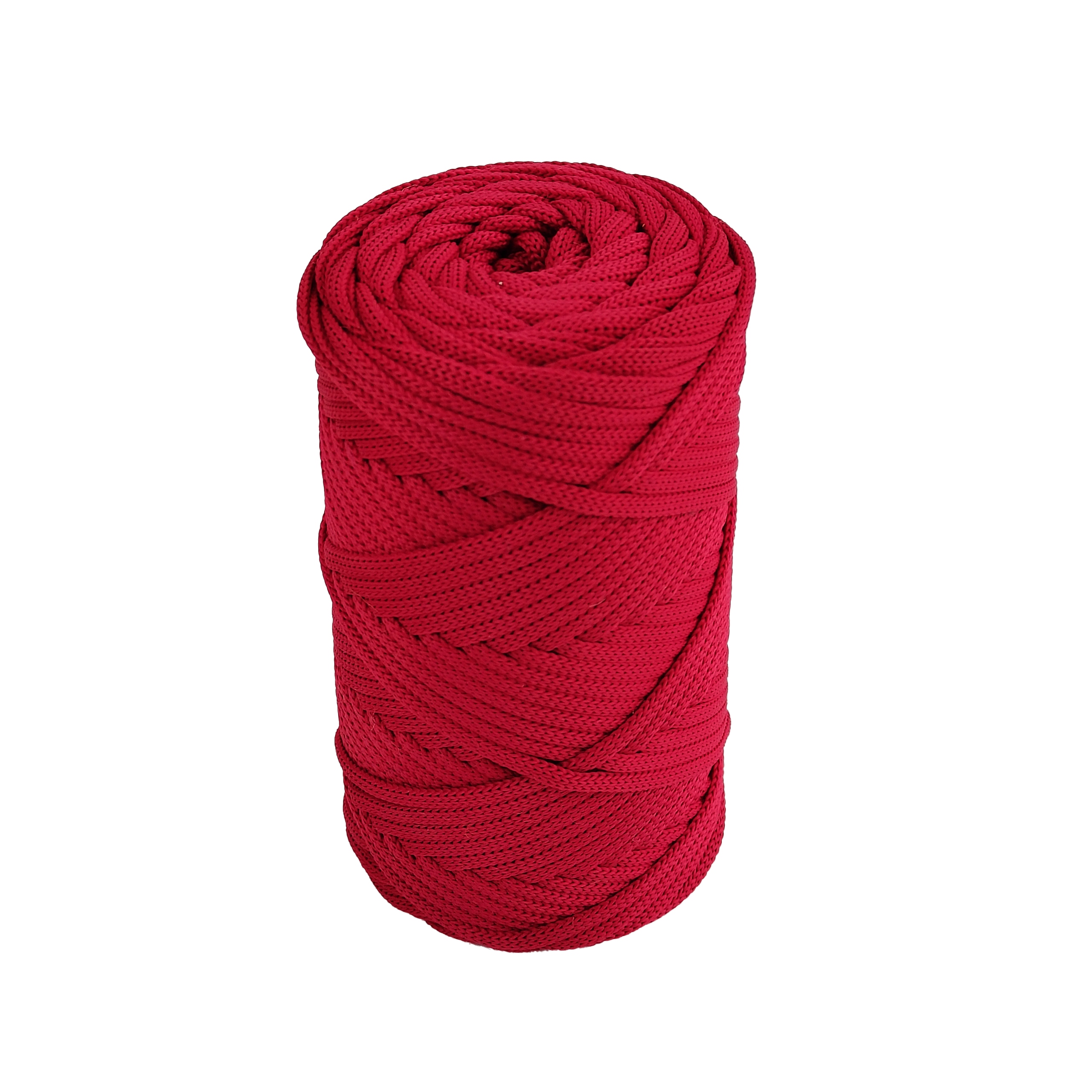 Červená polyesterová šňůra 5 mm plochá pletená makramé pro rukodělné aktivity 100 m