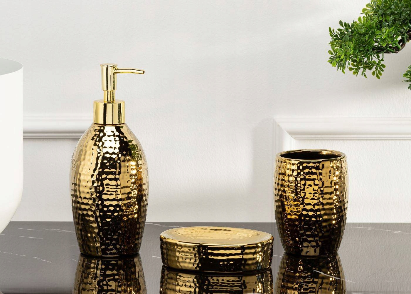 Kubek łazienkowy pojemnik zestaw 3el złoty glamour Marka HowHomely