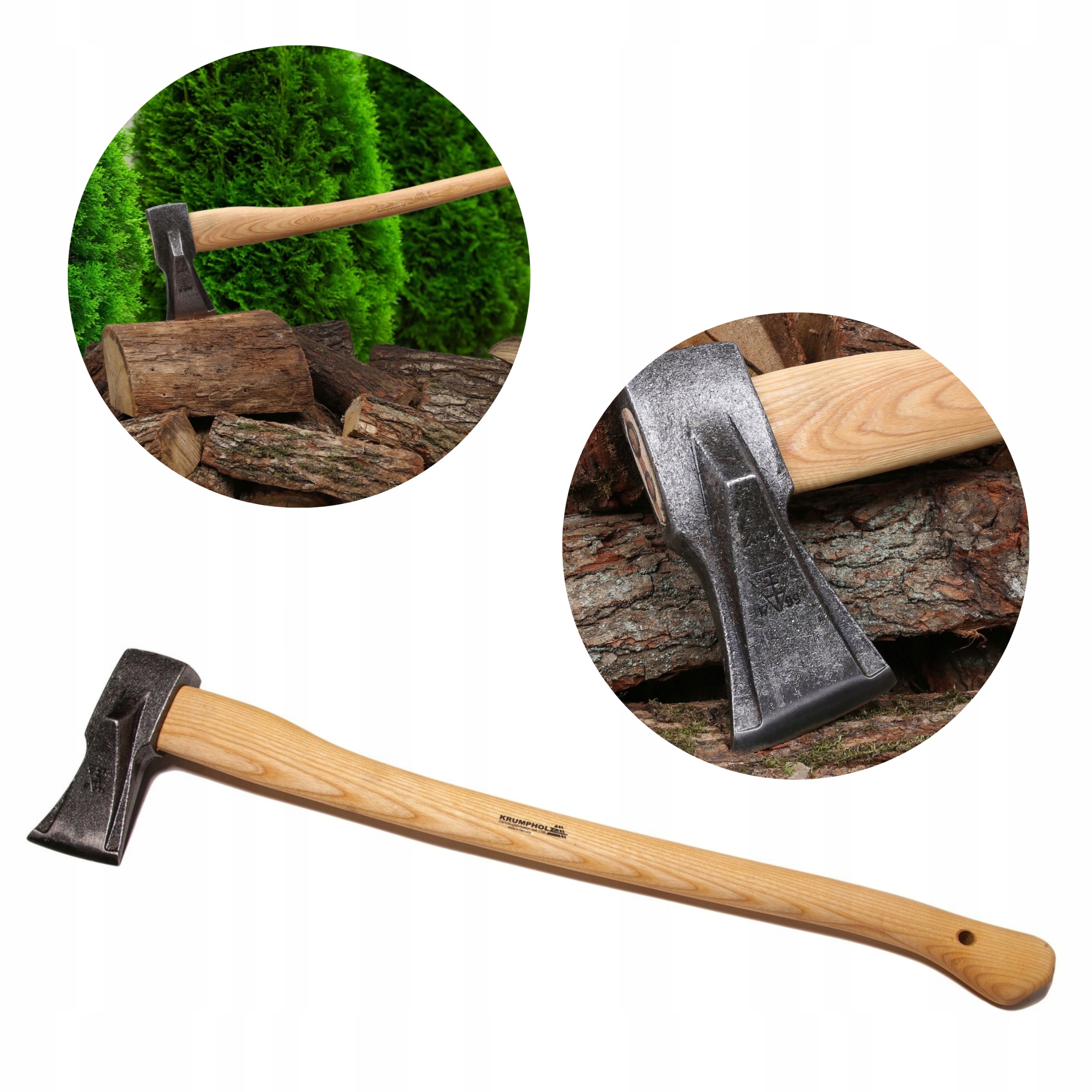 Klinová štiepacia sekera, drevená násada