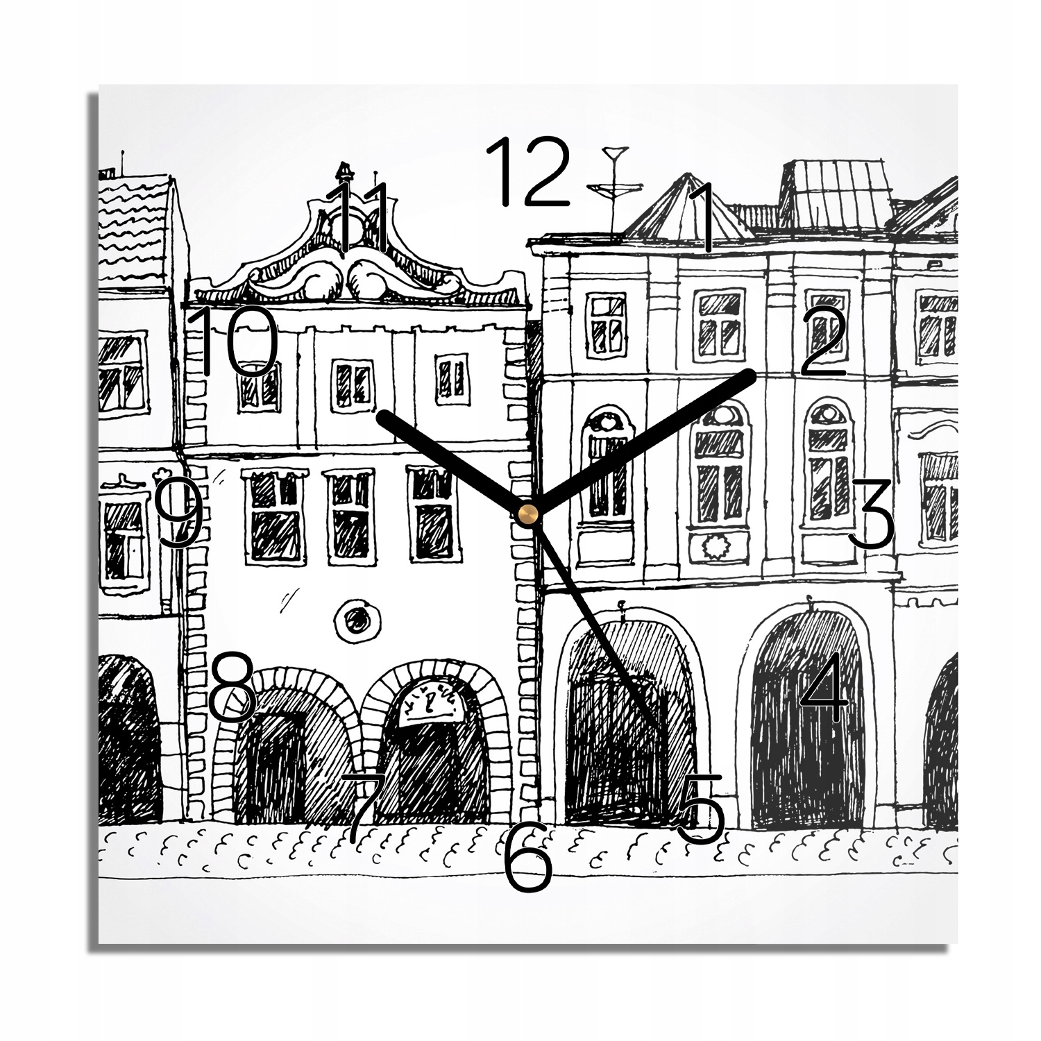 

Domy szkic kamienice zegar na szkle z foto 30x30