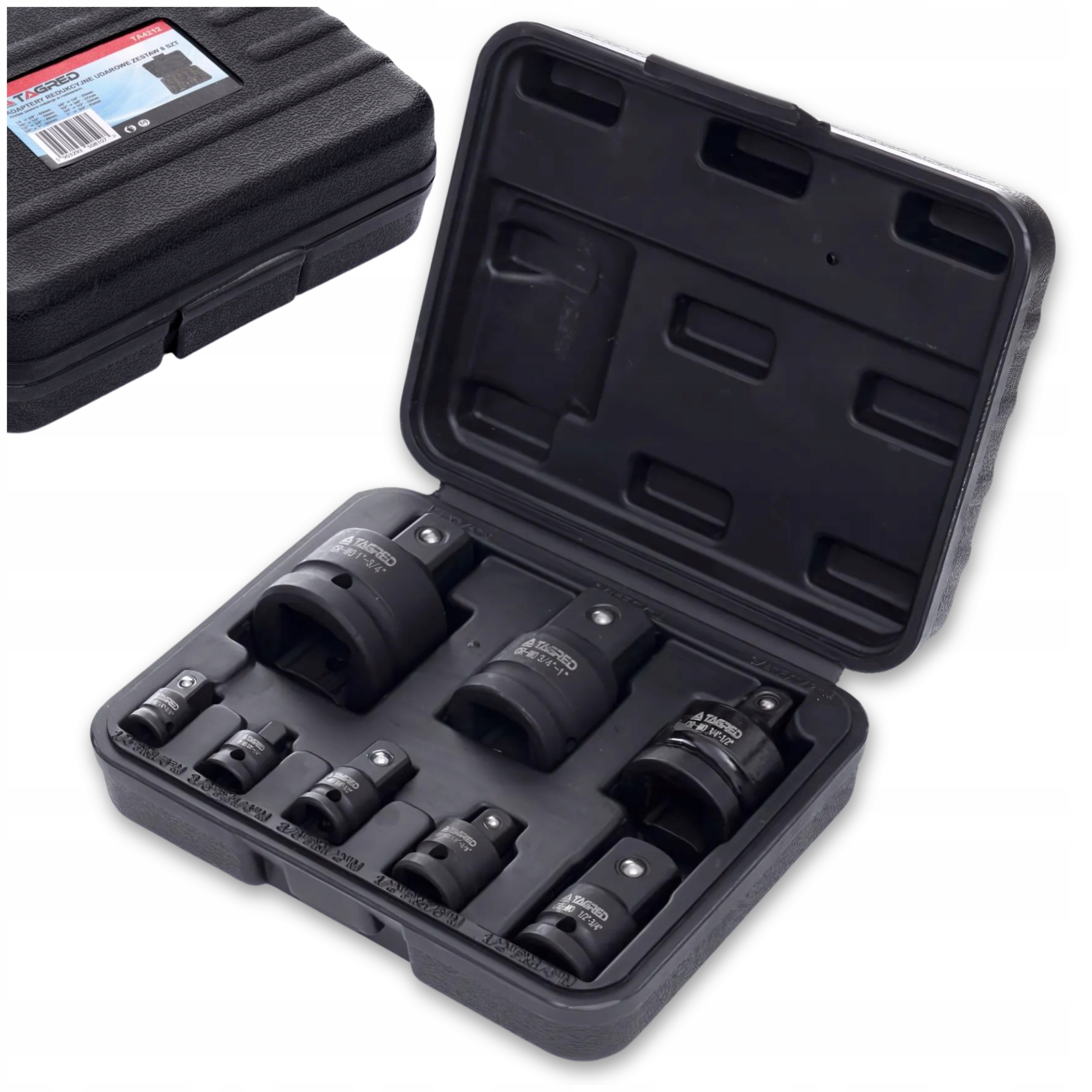 Redukcje udarowe adaptery redukcyjne 1/2" 1/4" 3/8" 3/4" z kulką x8szt