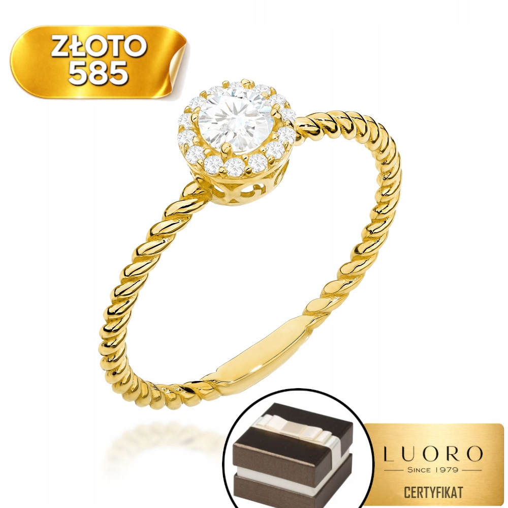 Prstýnek 585 14K Se Zirkonem Pletená Lišta Žluté Zlato R11