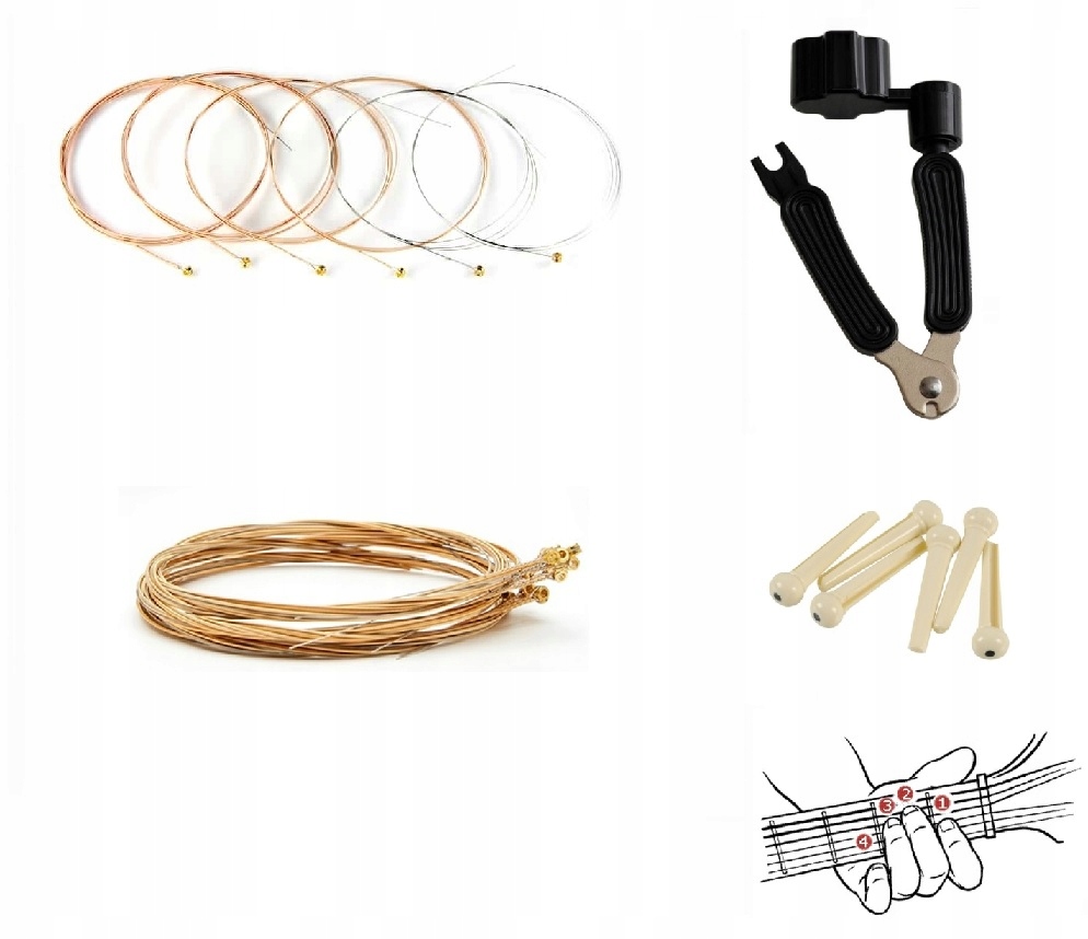 STRUNY DO GITARY AKUSTYCZNEJ - METALOWE + KORBKA Z OBCNARKĄ + GRATISY