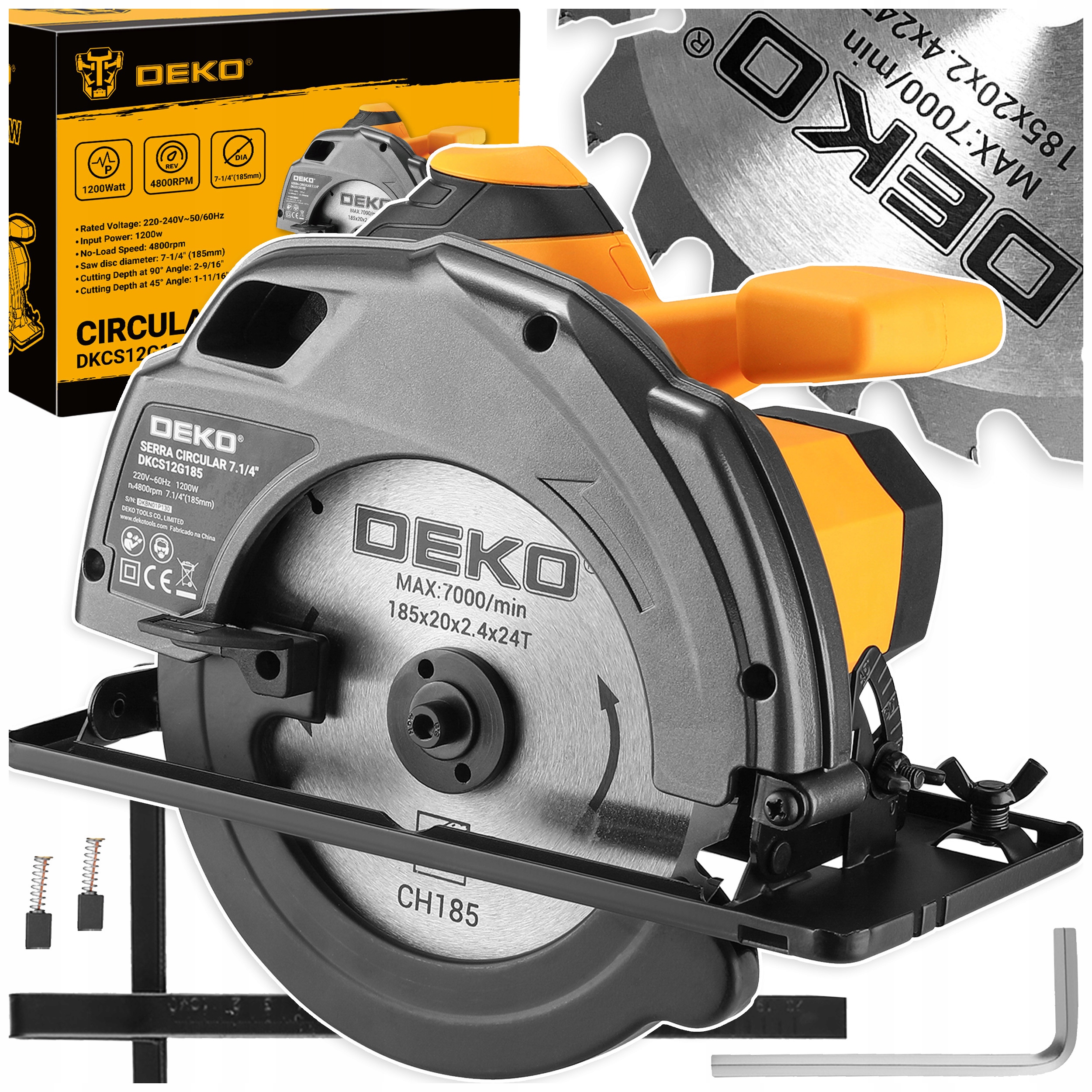 Piła Tarczowa Przecinarka Ręczna Pilarka Do Drewna 1200W Tarcza 185MM Deko