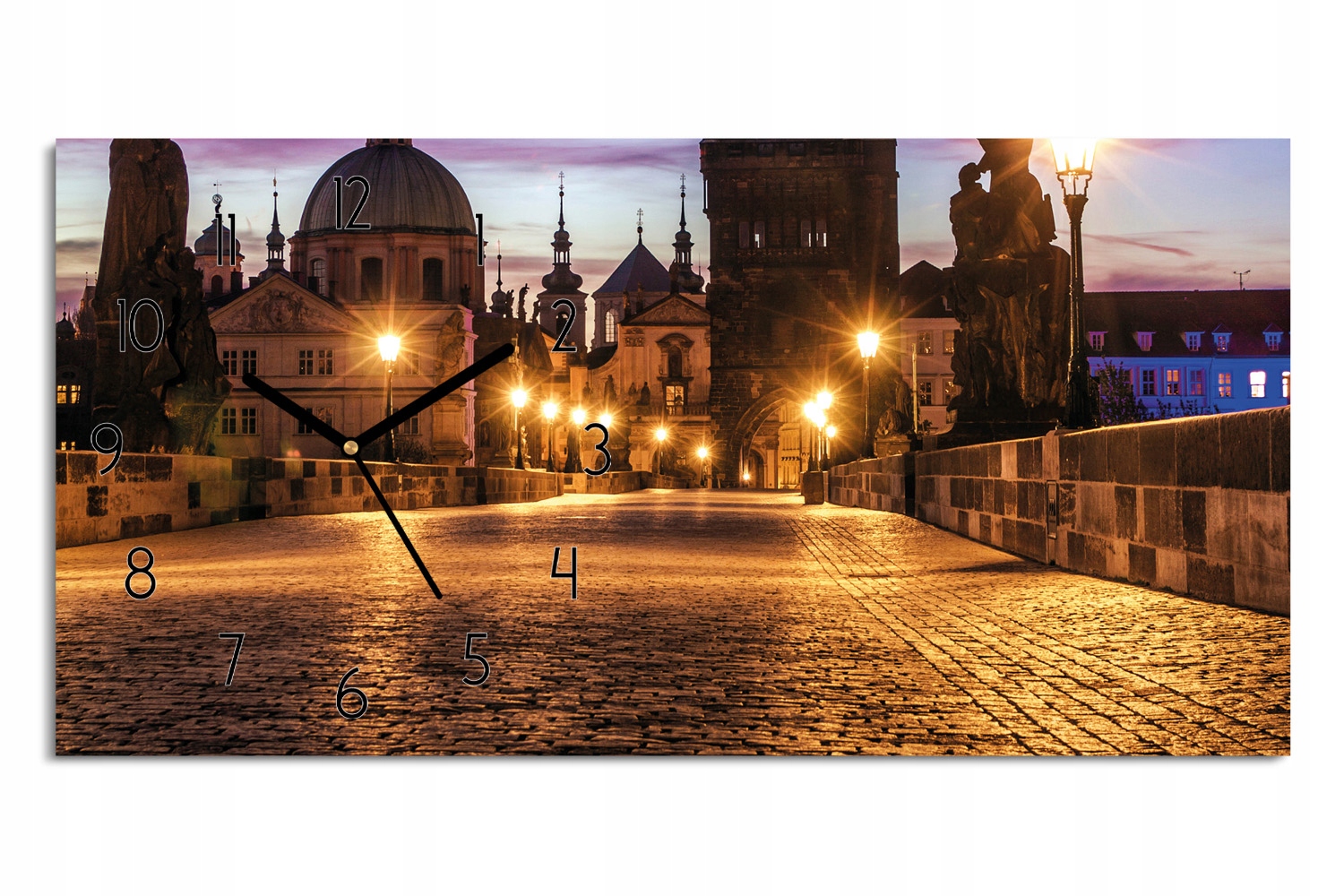 hodiny s grafikou dárek 60x30 Most Praha noc tichá