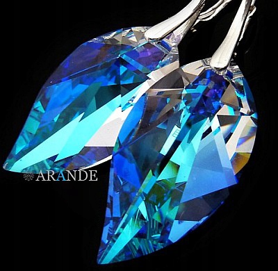 Krystaly Náušnice Blue Aurora Leaf Certifikát