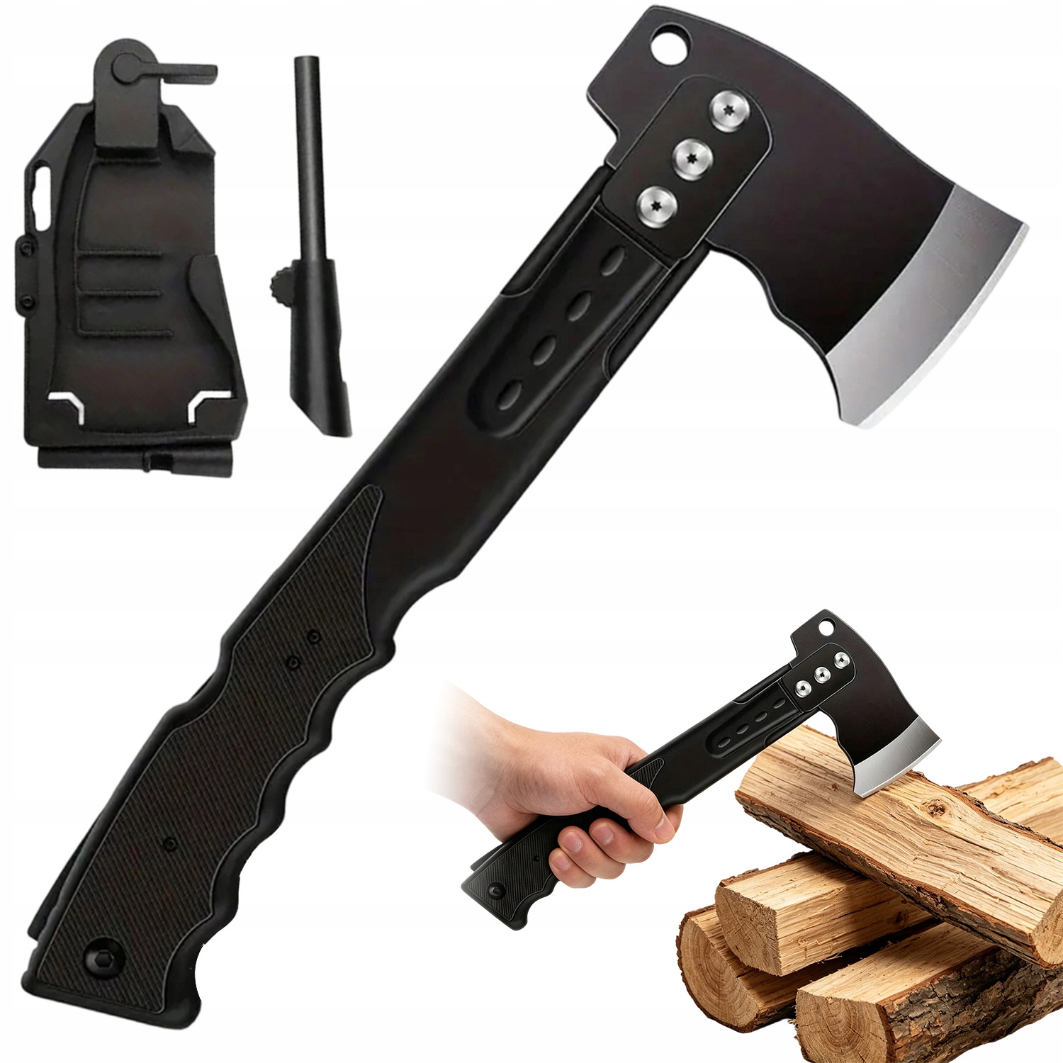 Multitool Siekiera Składana Z Piłą I Krzesiwem Na Survival Kemping
