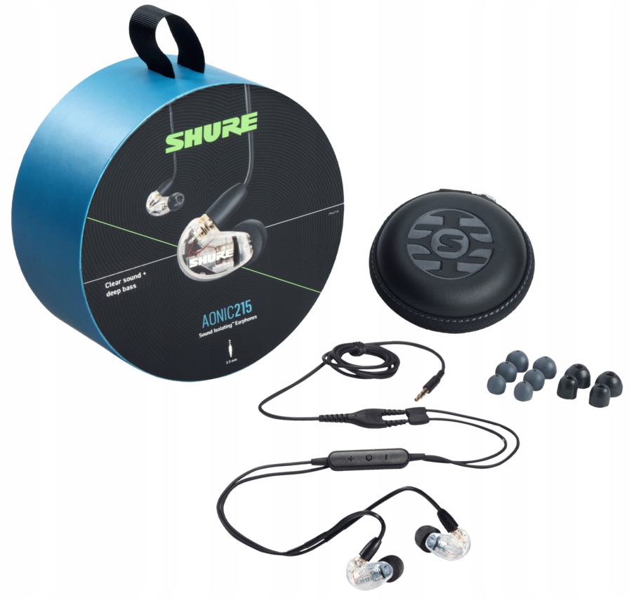 Shure Aonic 215 Uni przezroczyste słuchawki dokanałowe kabel z mikrofonem