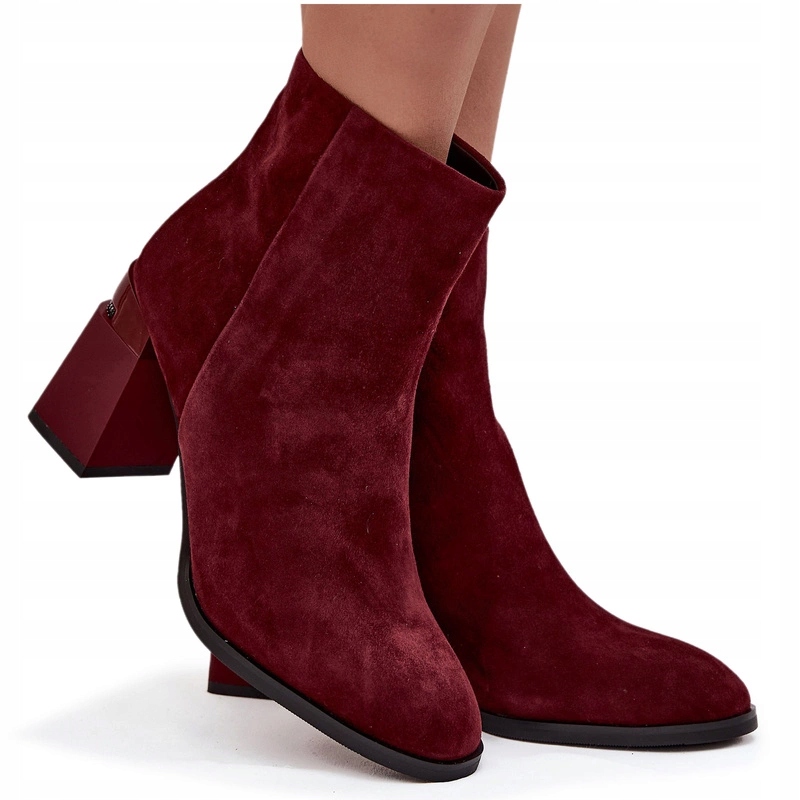 Dámské Kotníkové Boty Z Přírodního Semiše, Elegantní Sloupek D&a CR52-718 Bordo 40