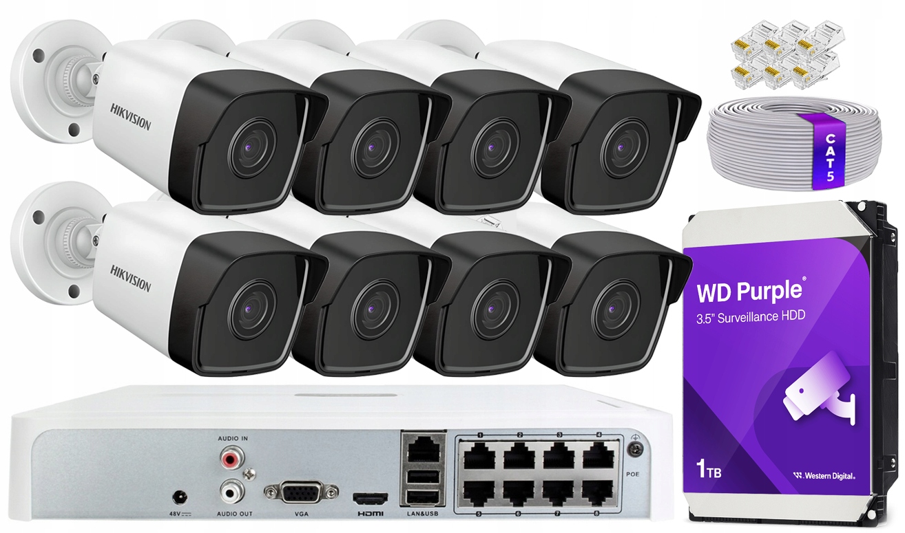 Hikvision Sada monitorování Ip 8 kamer 2K 4Mpx IPCAM-B4 PoE Venkovní