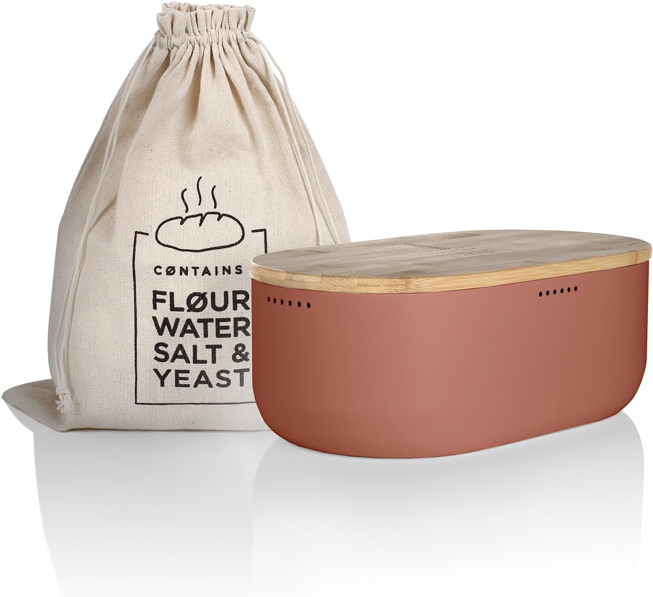 Lars Nysøm Chlebník s doskou a ľanovým vrecom, Brick Red, 36x19x13 cm