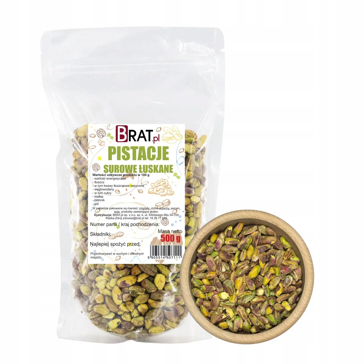 Loupané pistácie nesolené Brat 500 g