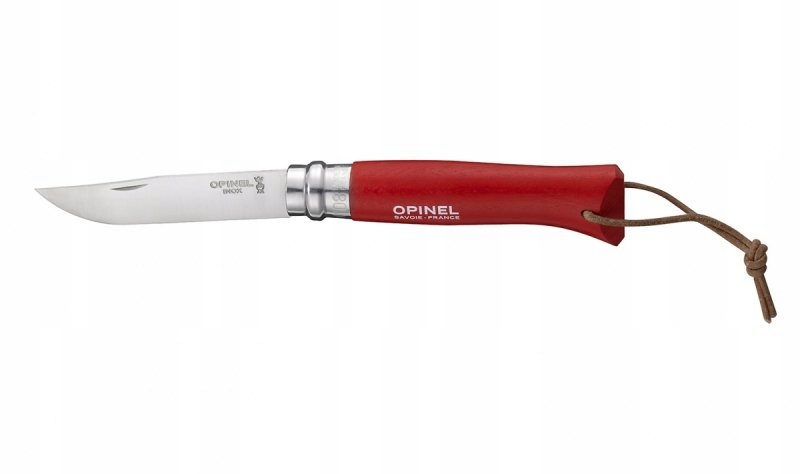 Nóż Składany Opinel Inox No 08 Red z rzemykiem 001705