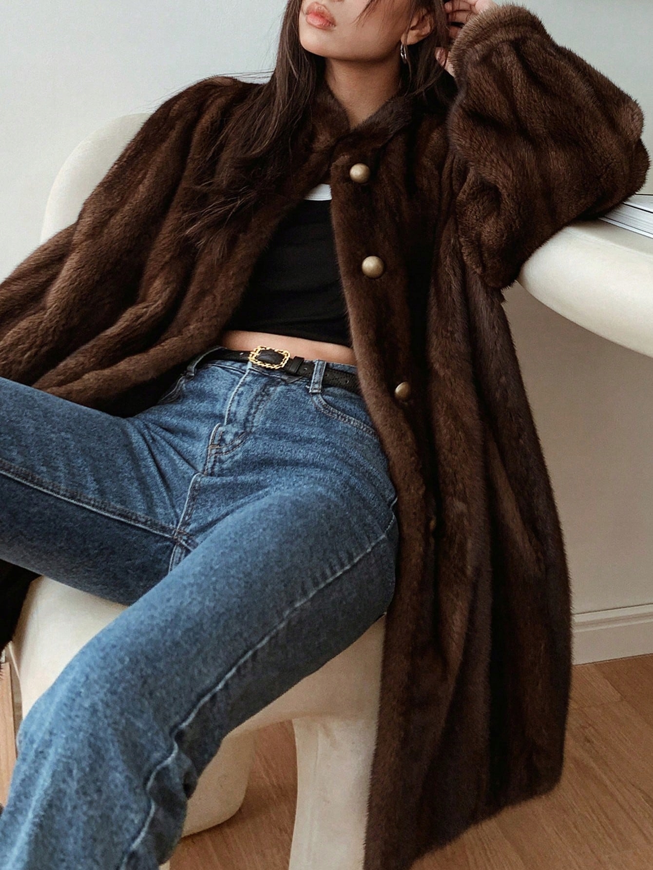 ЖЕНСКАЯ МЕХОВАЯ МИДИ СТИЛЬНАЯ МОДНАЯ ГЛАМУРНАЯ КОРИЧНЕВАЯ ШЕИН M 38