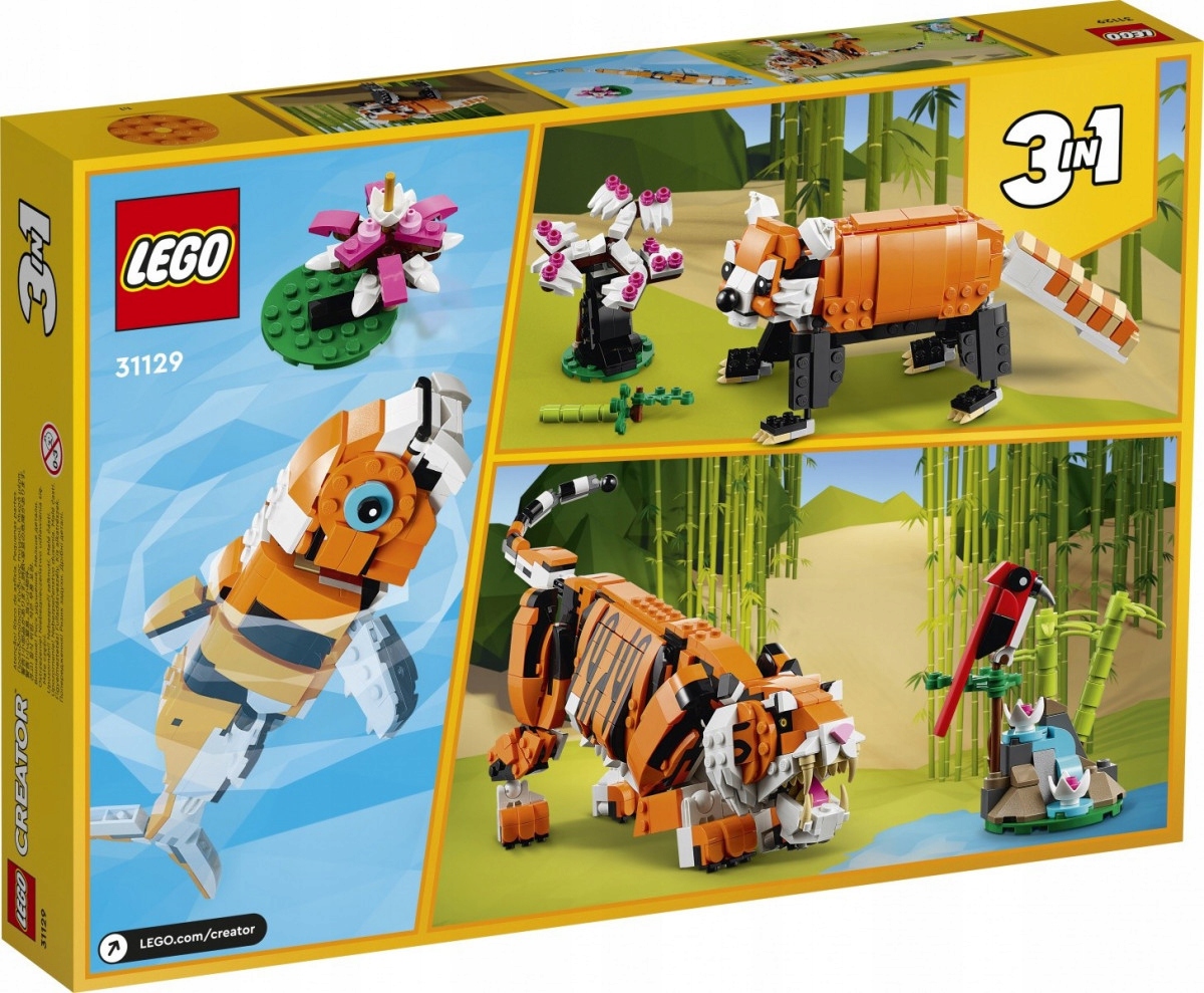 Lego Creator 3v1 31129 Majestátní tygr Panda Ryba Pohyblivý Model 3v1