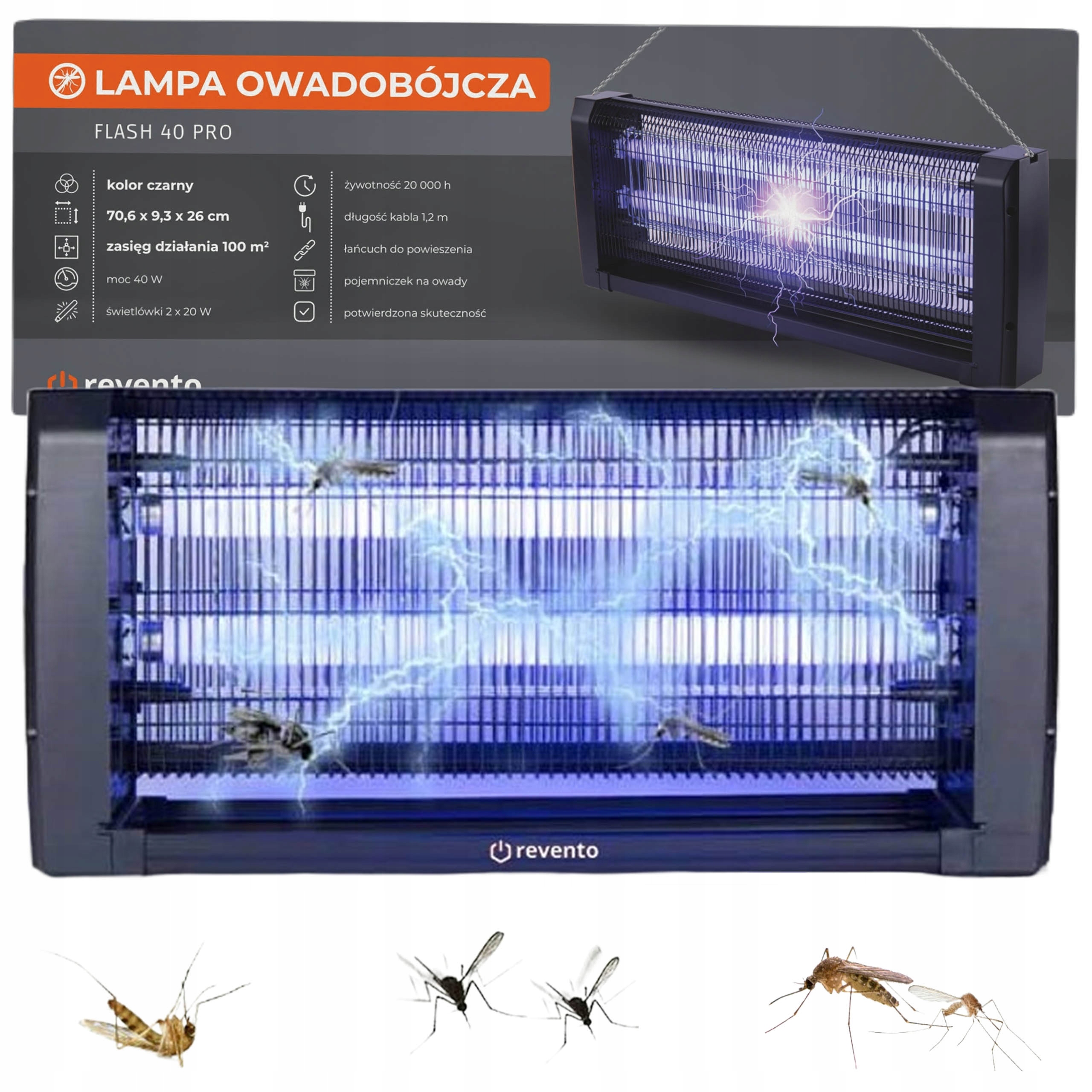 Lampa Uv Owadobójcza Pułapka Na Komary Muchy Owady Ćmy Mocna Duża 40W
