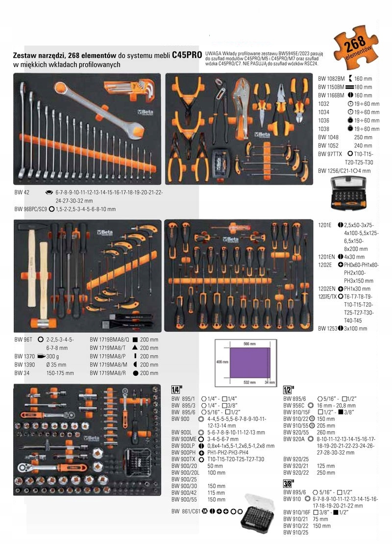 BETA ZESTAW NARZĘDZI 268 SZT KLUCZE WKRĘTAKI GRZECHOTKI 1/4 1/2 3/8 NASADKI Kod producenta 5945E/2021