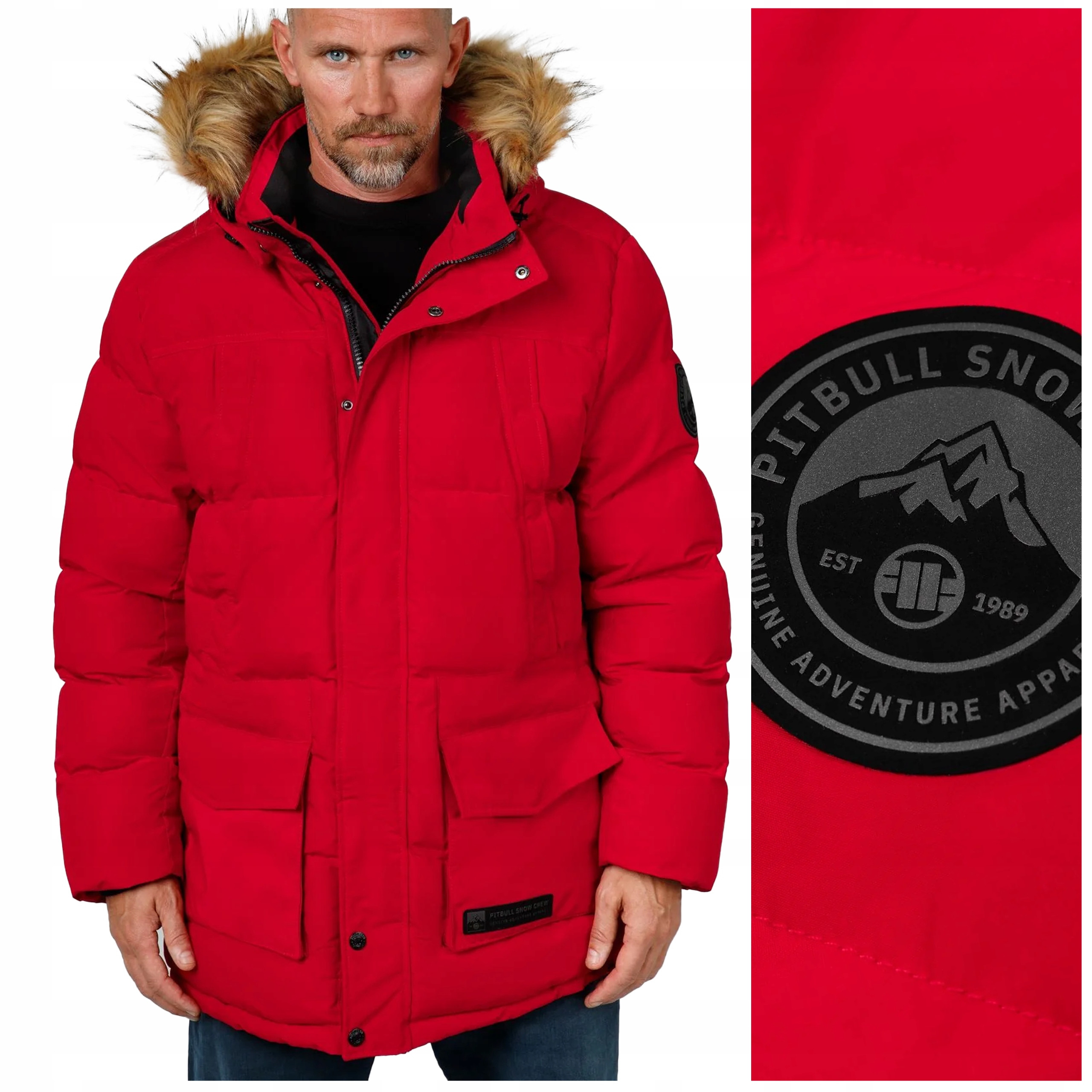 Prošívaná Zimní bunda bunda Pit Bull "forest" s kapucí vel. M červená