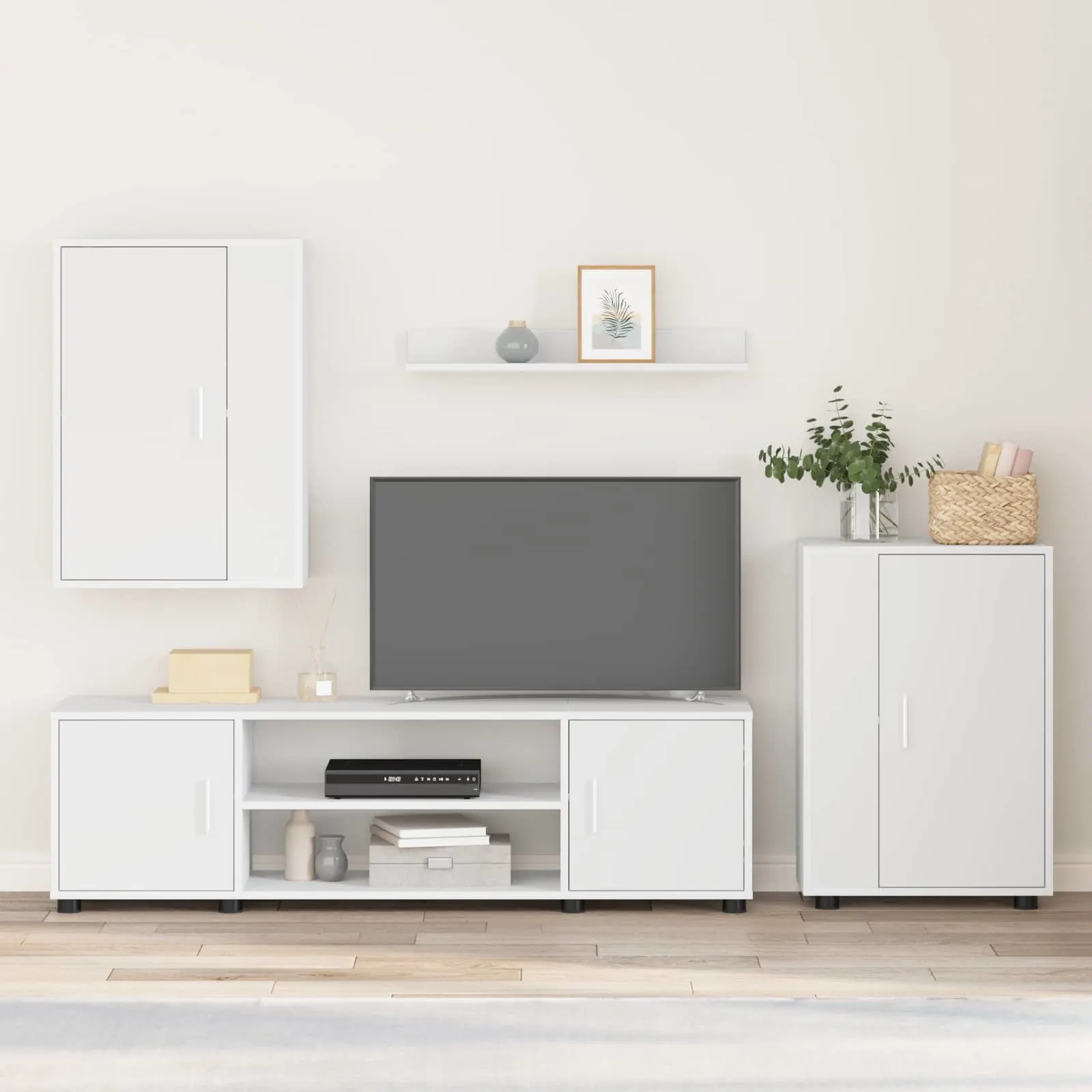 vidaXL Sestava Tv skříněk Nástěnný 4 pcs Bílá Kompozitní dřevo