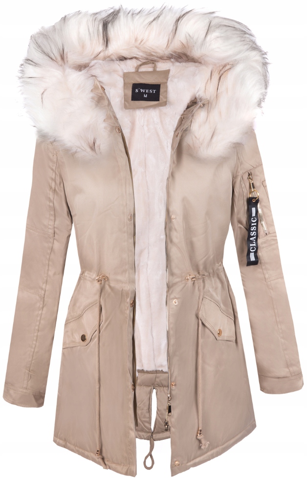 Dámská Zateplená Zimní Bunda Parka Kožíšek Béžová M
