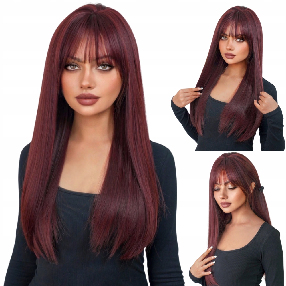 Dámská Paruka, Vlasy Rovné, Hnědé S Ofinou, Syntetické, 70 CM