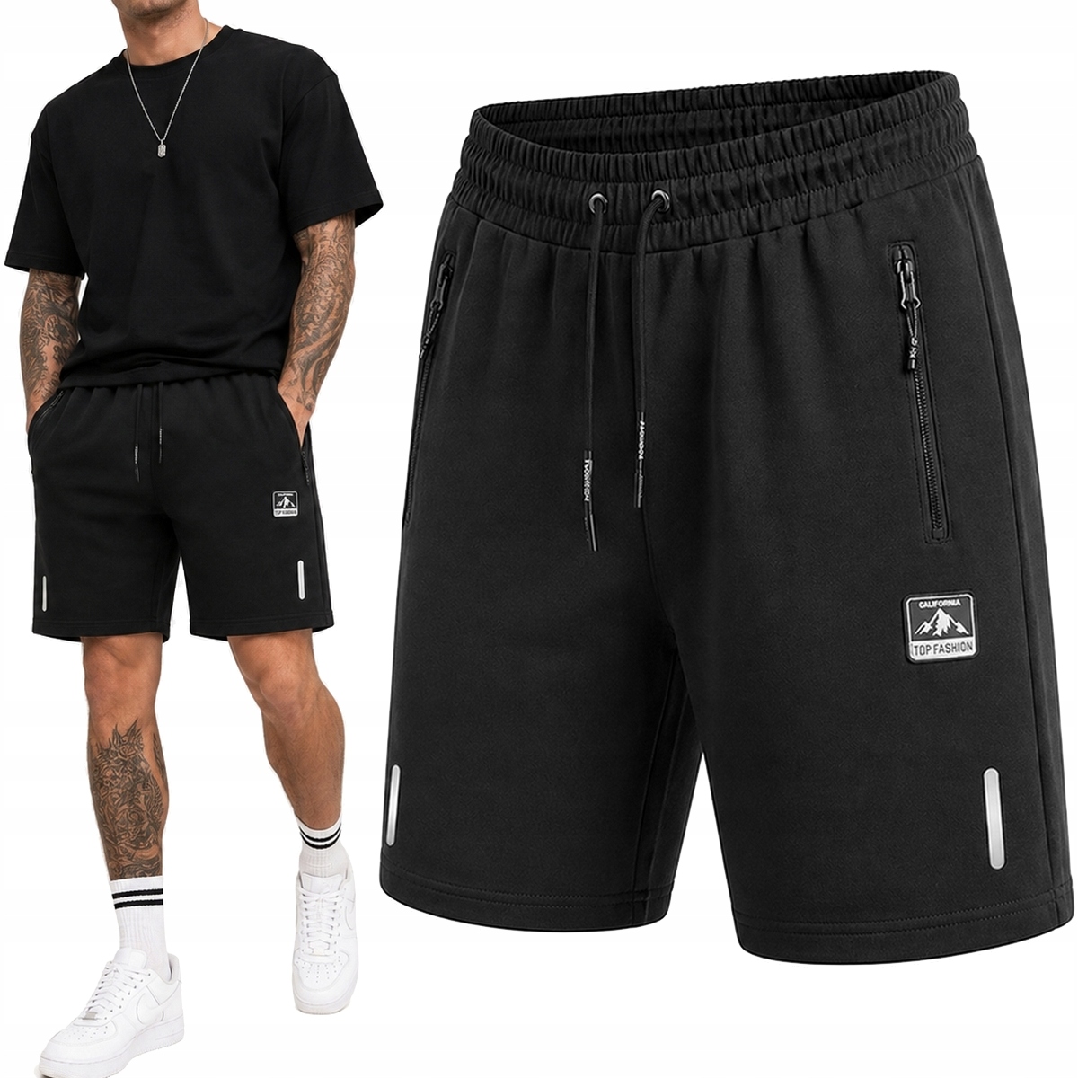 Krátké Kraťasy pánské kalhoty 95% Bavlna teplákové Pohodlné na zip XL