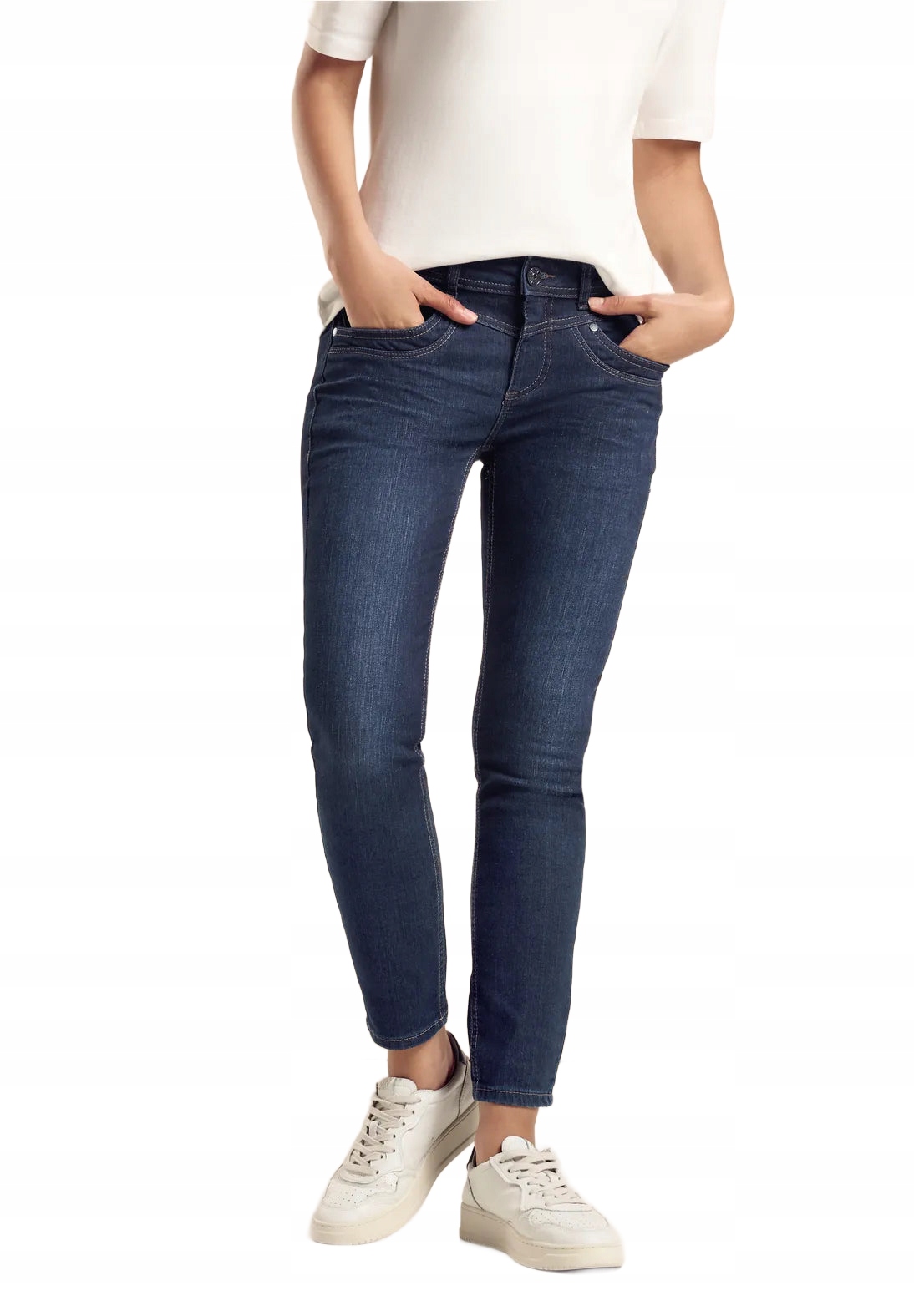 Street One Tmavě Modré Úzké Nohavice Džíny S Nízkým Pasem A Oděrkami 33/28 6EA