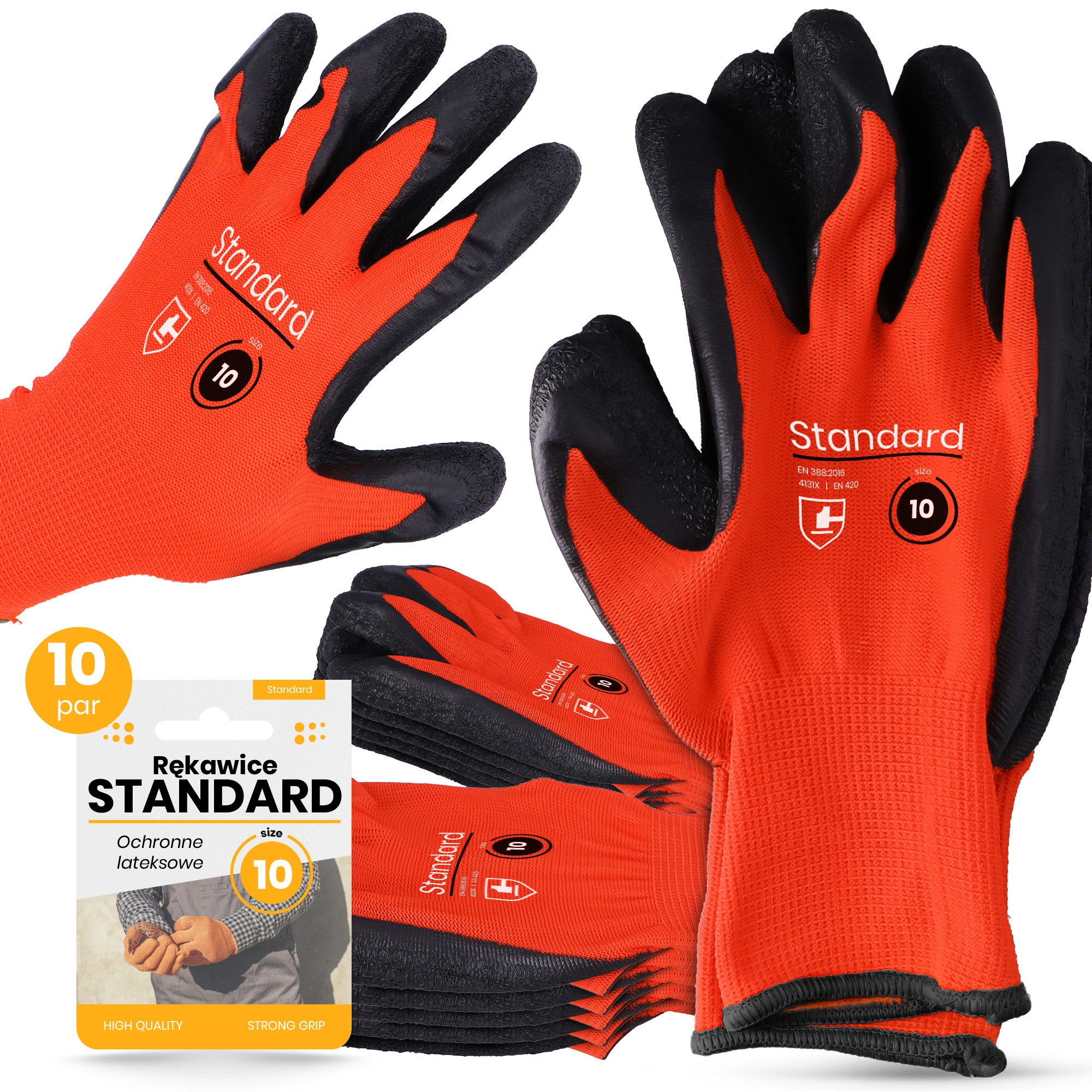 10x Rękawice Robocze Rękawiczki Ochronne LATEKSOWE r. 10 Warsztatowe MOC WN