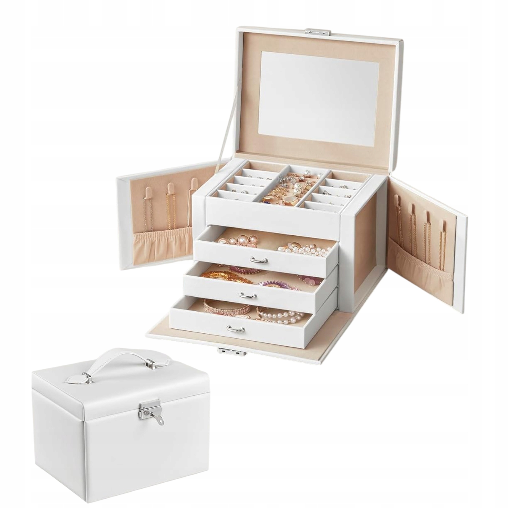 šperkovnice na bižuterii 4-úrovňové zrcátko 3 zásuvky uzamykatelná Elegantní