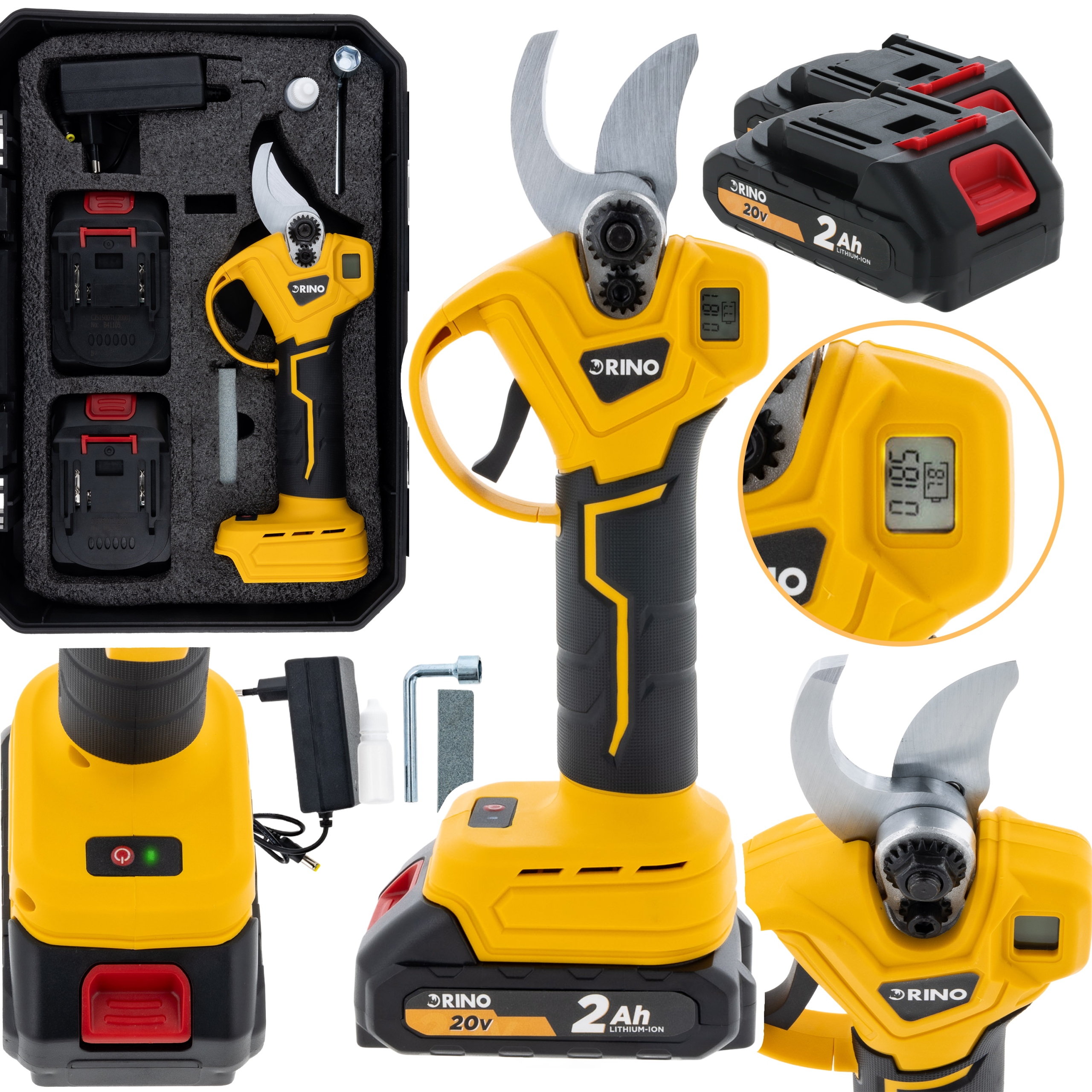 Záhradné Akumulátorové Nožnice Elektrický 20V Rino Nožnice Na Konáre 2XAKU 2AH