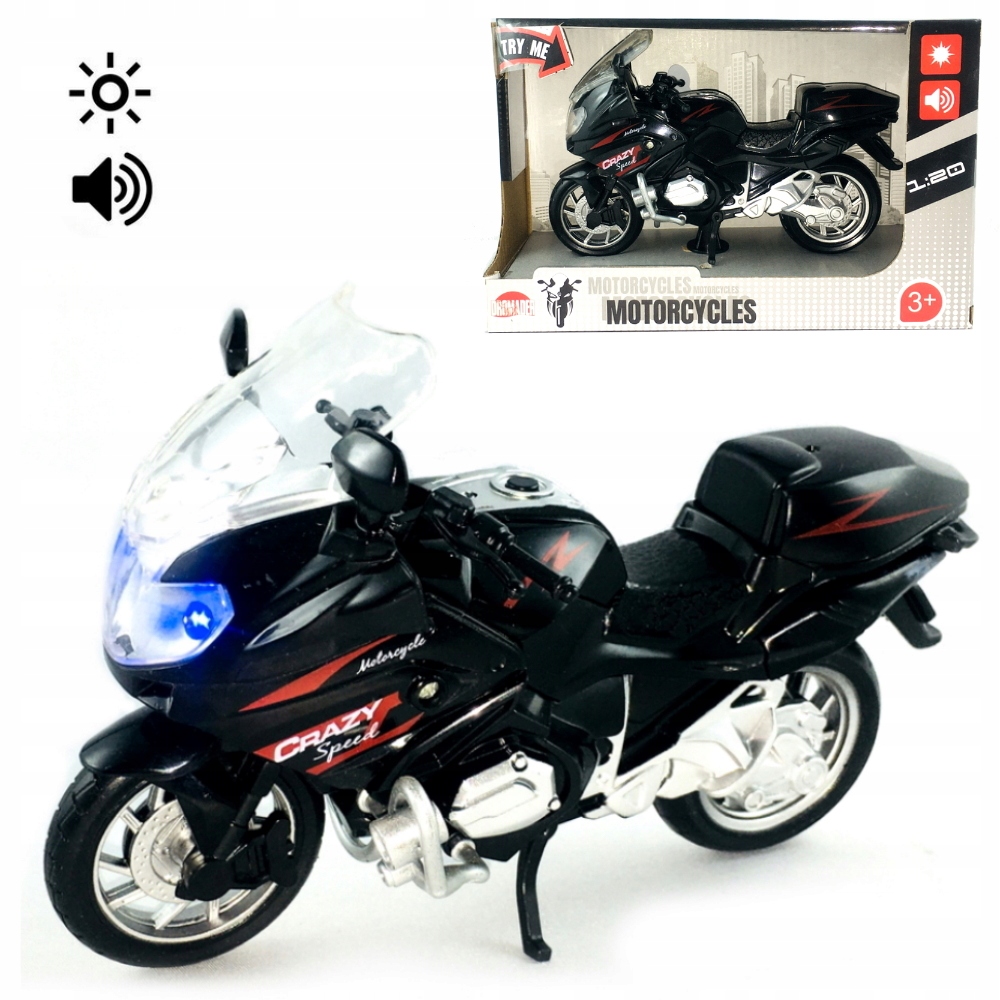 

Motocykl Motor Czarny Ścigacz 1:20 Światło Dźwięki