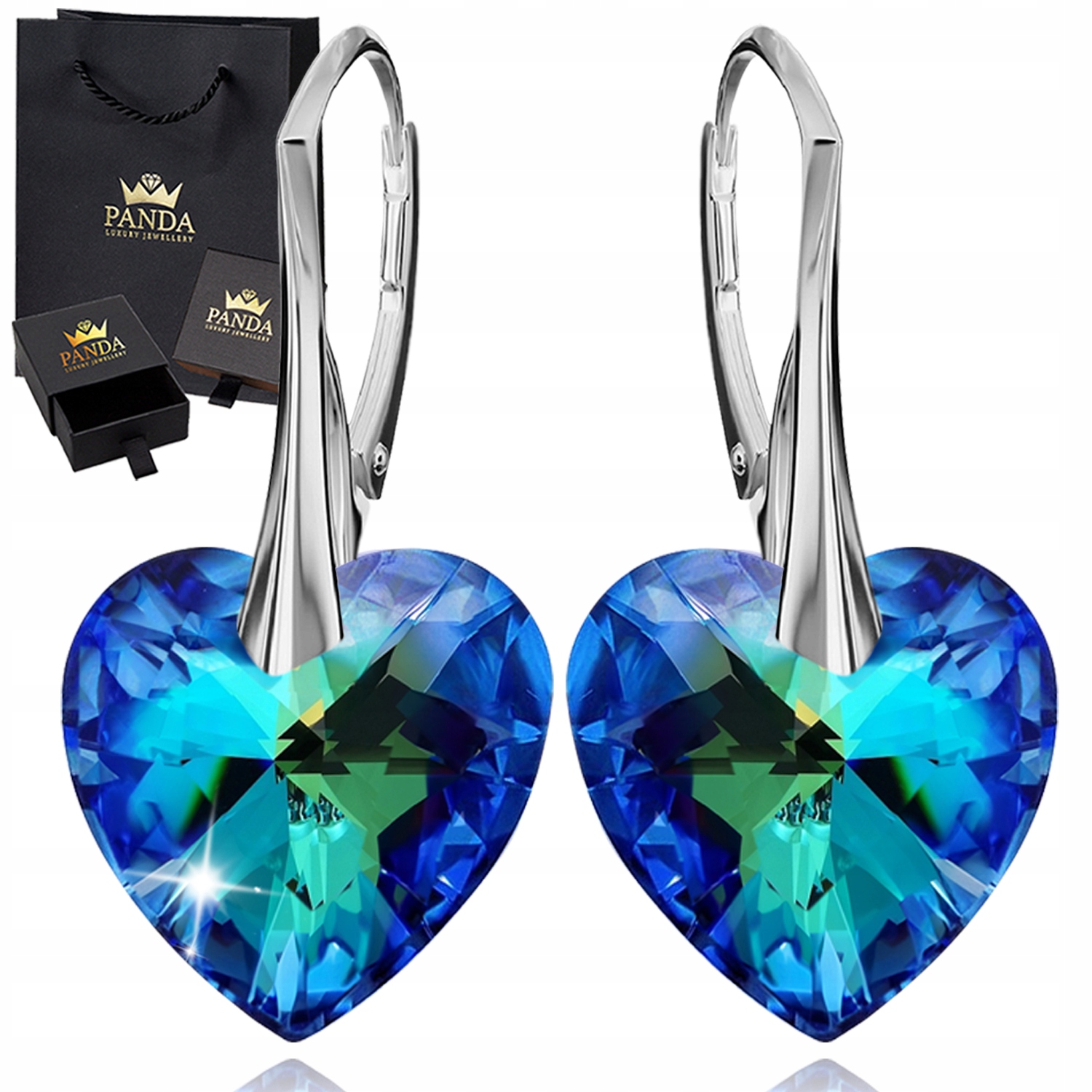 Stříbrné Náušnice Dámské Srdce Krystaly 925 Dárek Narozeniny Valentýna