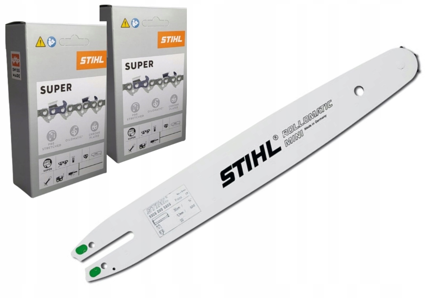 Zestaw Prowadnica Stihl 1,1 3/8 35cm dwa łańcuchy 1,1 3/8 25z Pełne Dłuto