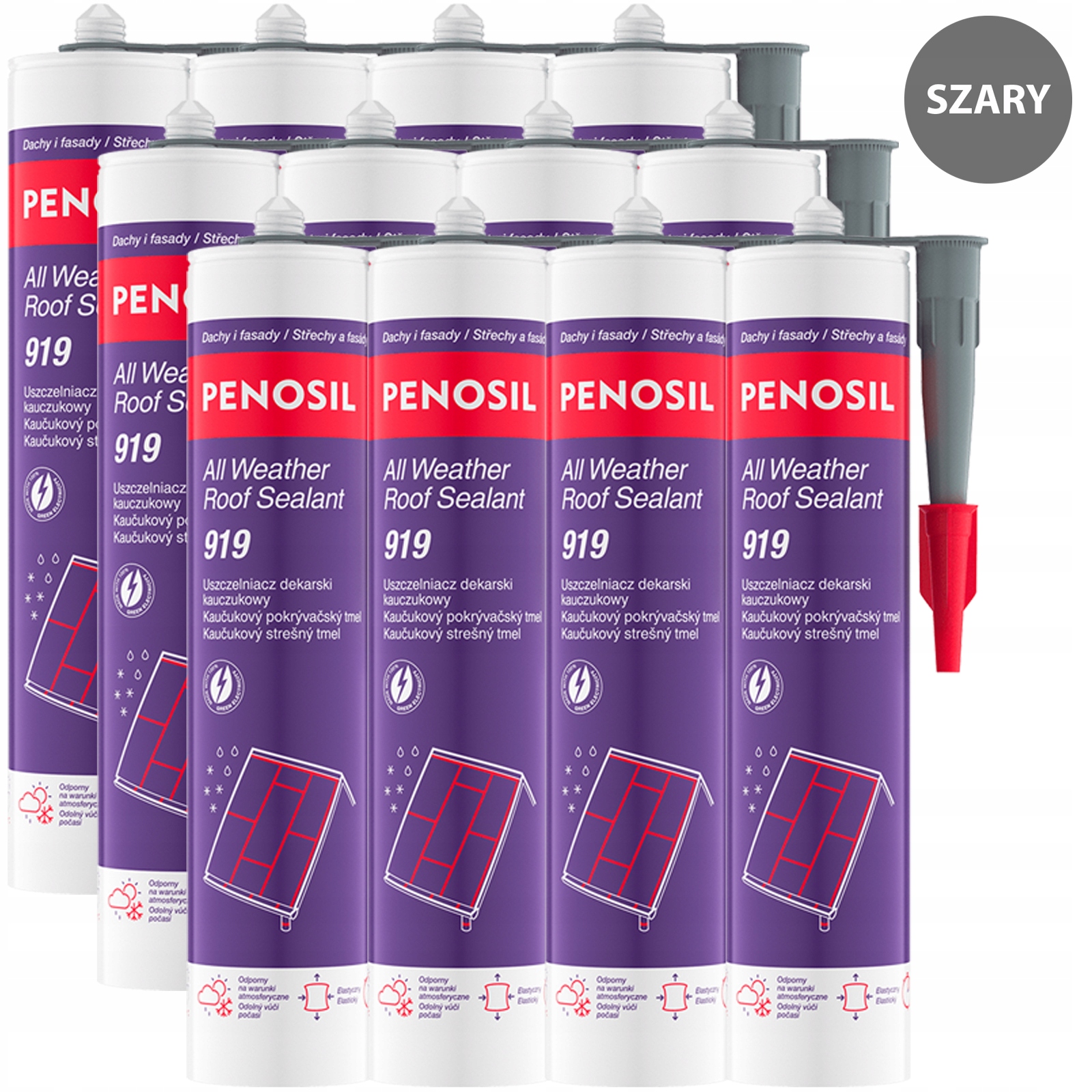 12 x Těsnící lepidlo Dekarski silikon PENOSIL919 Šedé Lepidlo na netěsnosti