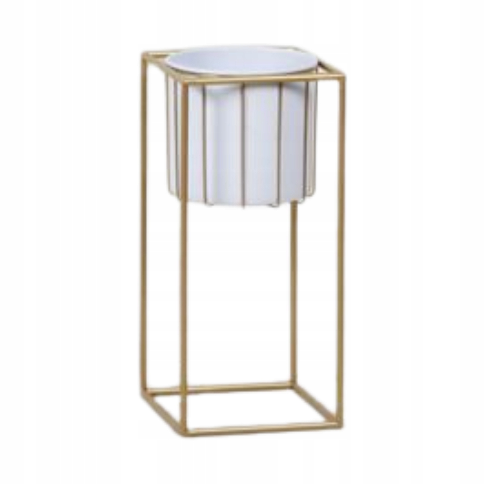 Kryt na kvetináč Držiak Na Kvetináč Swen kovový biely zlatý 46 cm loft štvorcový