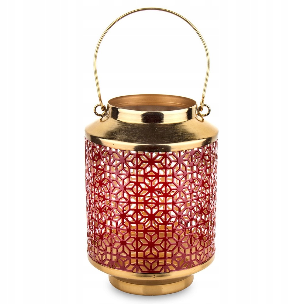 LAMPION METALOWY ZŁOTY CZERWONY 35x15cm ŚWIECZNIK
