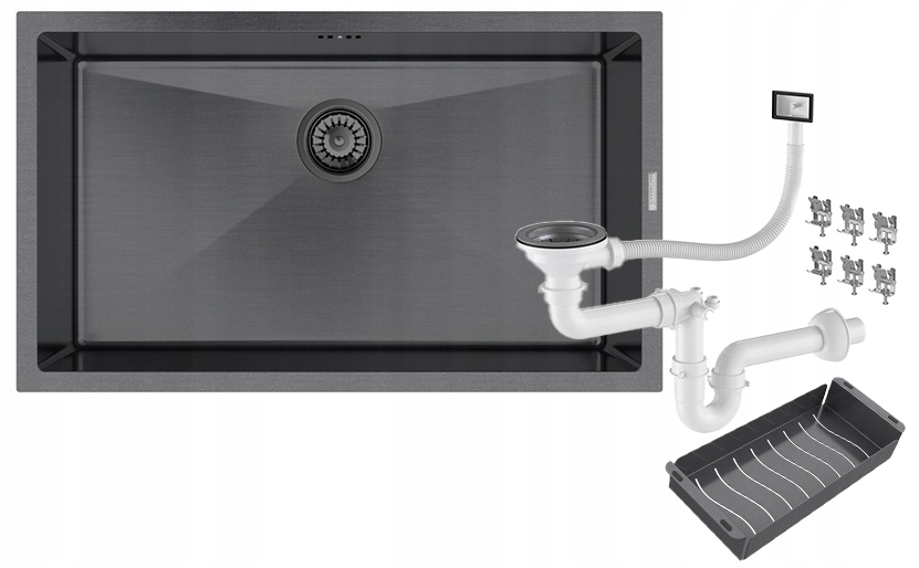 Jednokomorový Oceľový Drez BARI74 Čierny, Sada, Oceľová Vložka