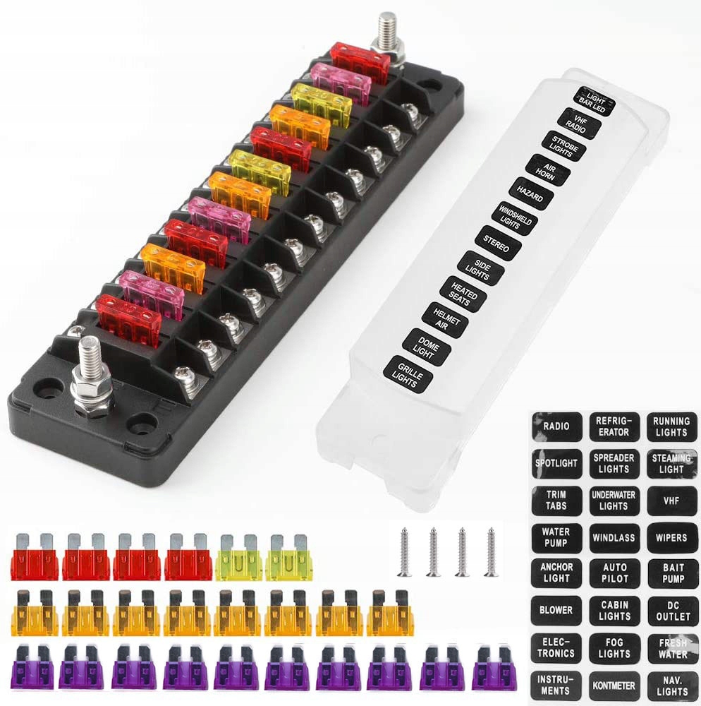 Držák pojistky do auta 12-cestný, kladný a záporný pojistka