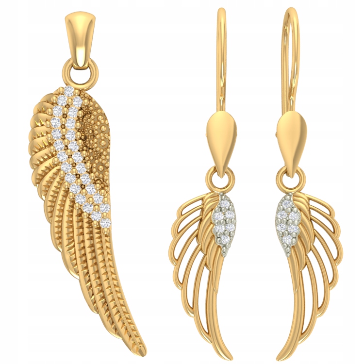 Zlatá Souprava Křídla Křidélka Se Zirkony 585