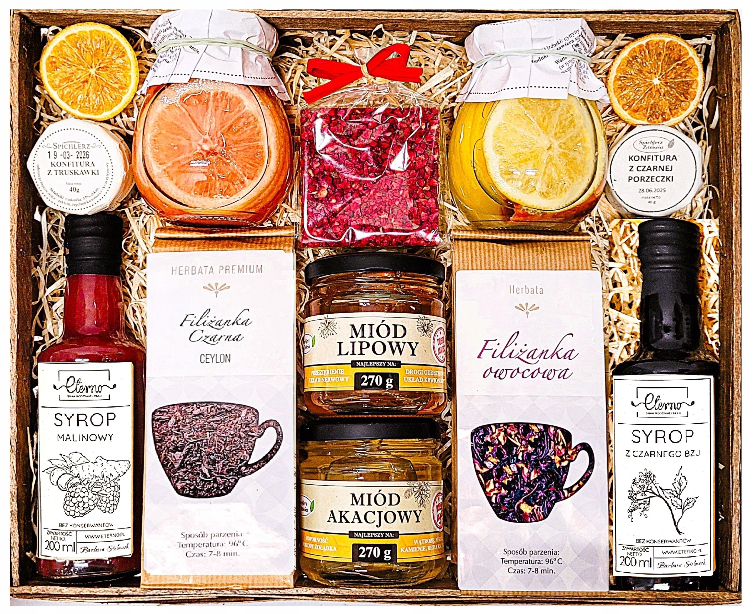 Levně Velký Dárkový Koš Dárek Dárkové Balení Čaje Sirup Malina Citron