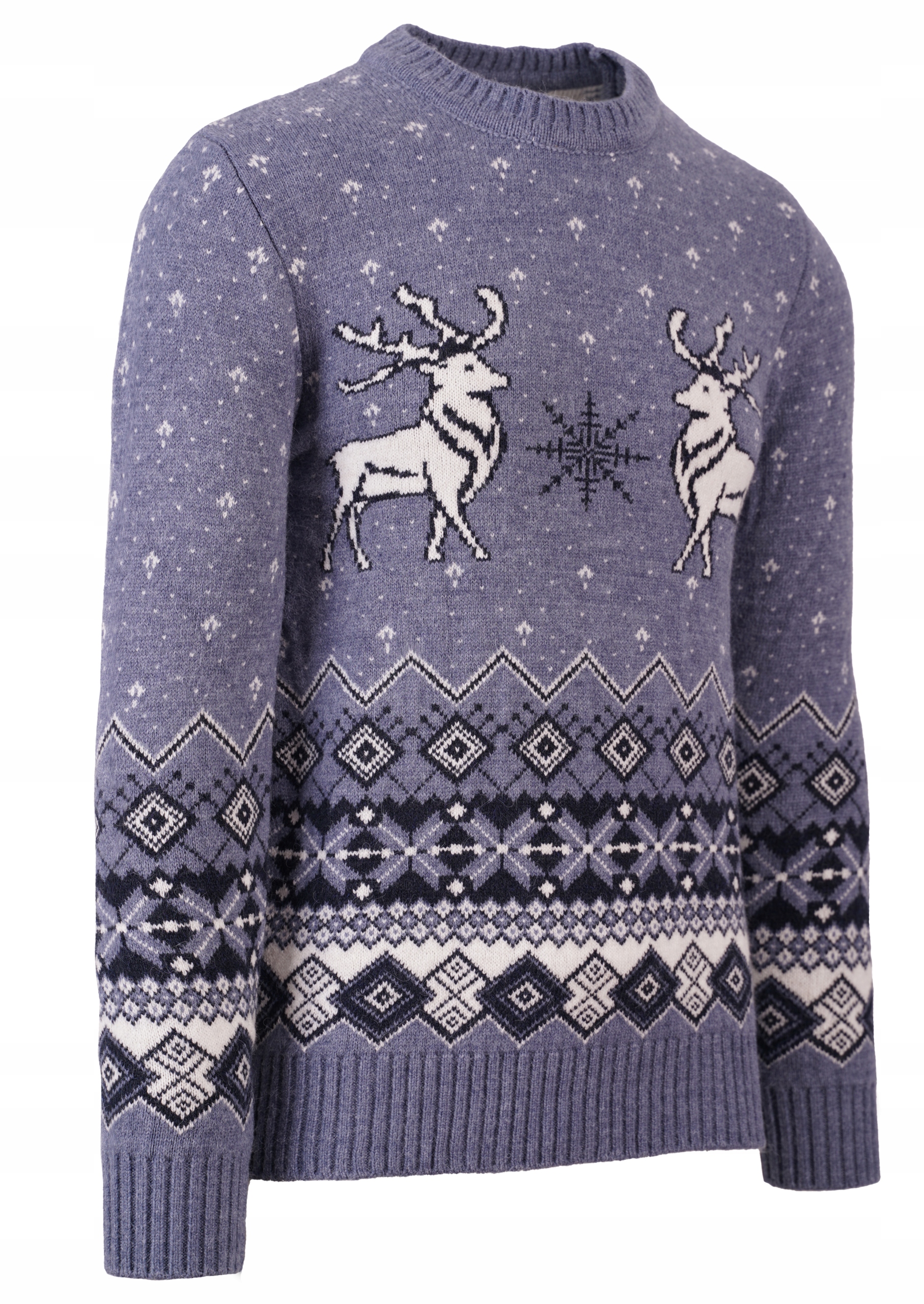 SWETER MĘSKI ŚWIĄTECZNY RENIFER WEŁNA NORWESKI S M Dekolt okrągły