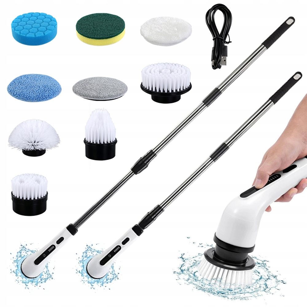 Levně Teleskopický Elektrický Bezdrátový Kartáč S Rotačními Nástavci 9V1