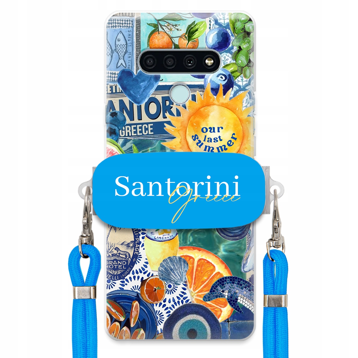 Pouzdro pro Lg K71 Modré Crossbody vodítko držák Santorini Greece Sea Vibe